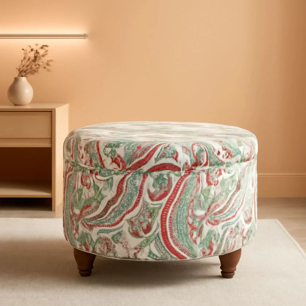 Safe Large Upholstered Round Storage Ottoman Living Room Modern