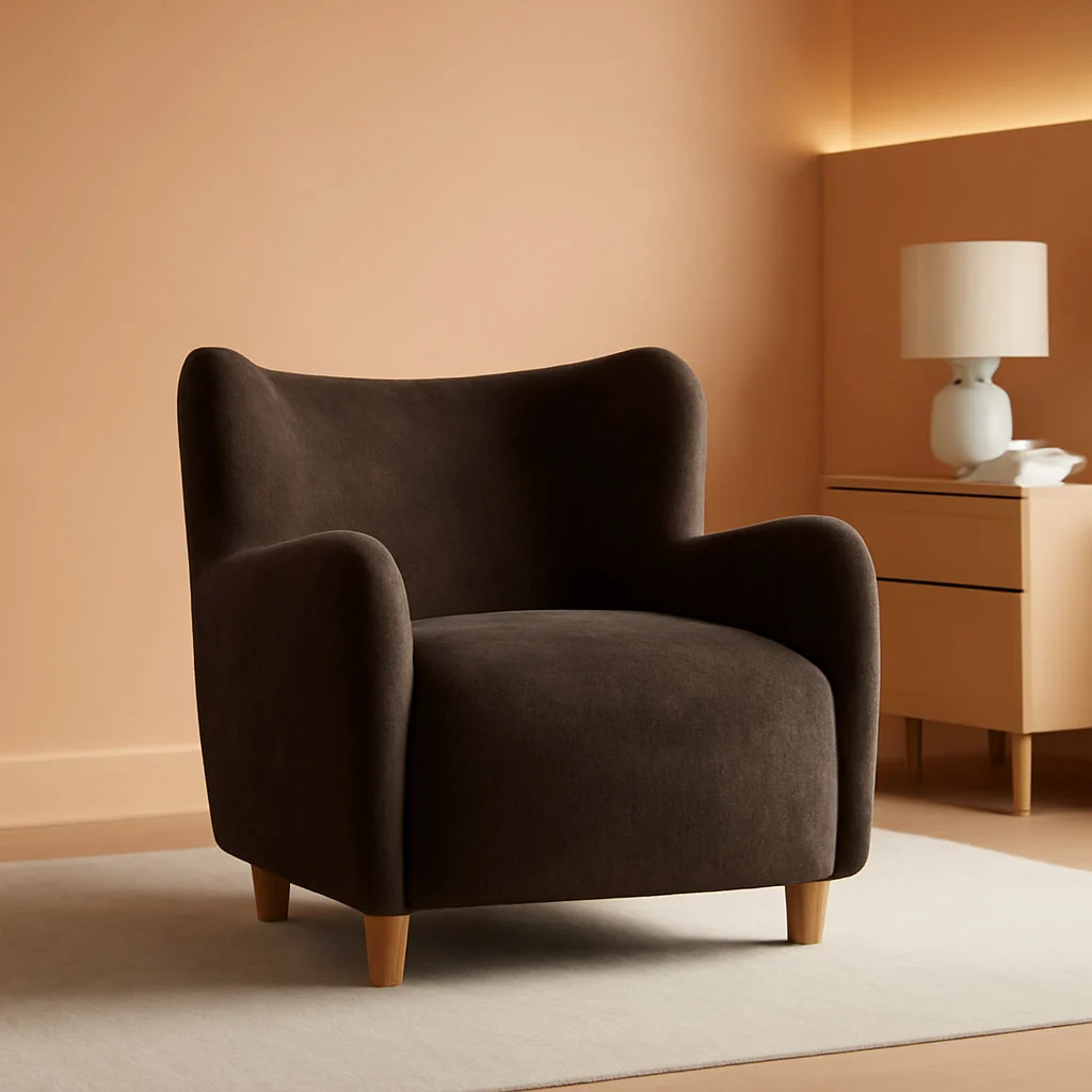 Selected Brown Velvet Wingback Upholstered Chair Living Room Prestigious