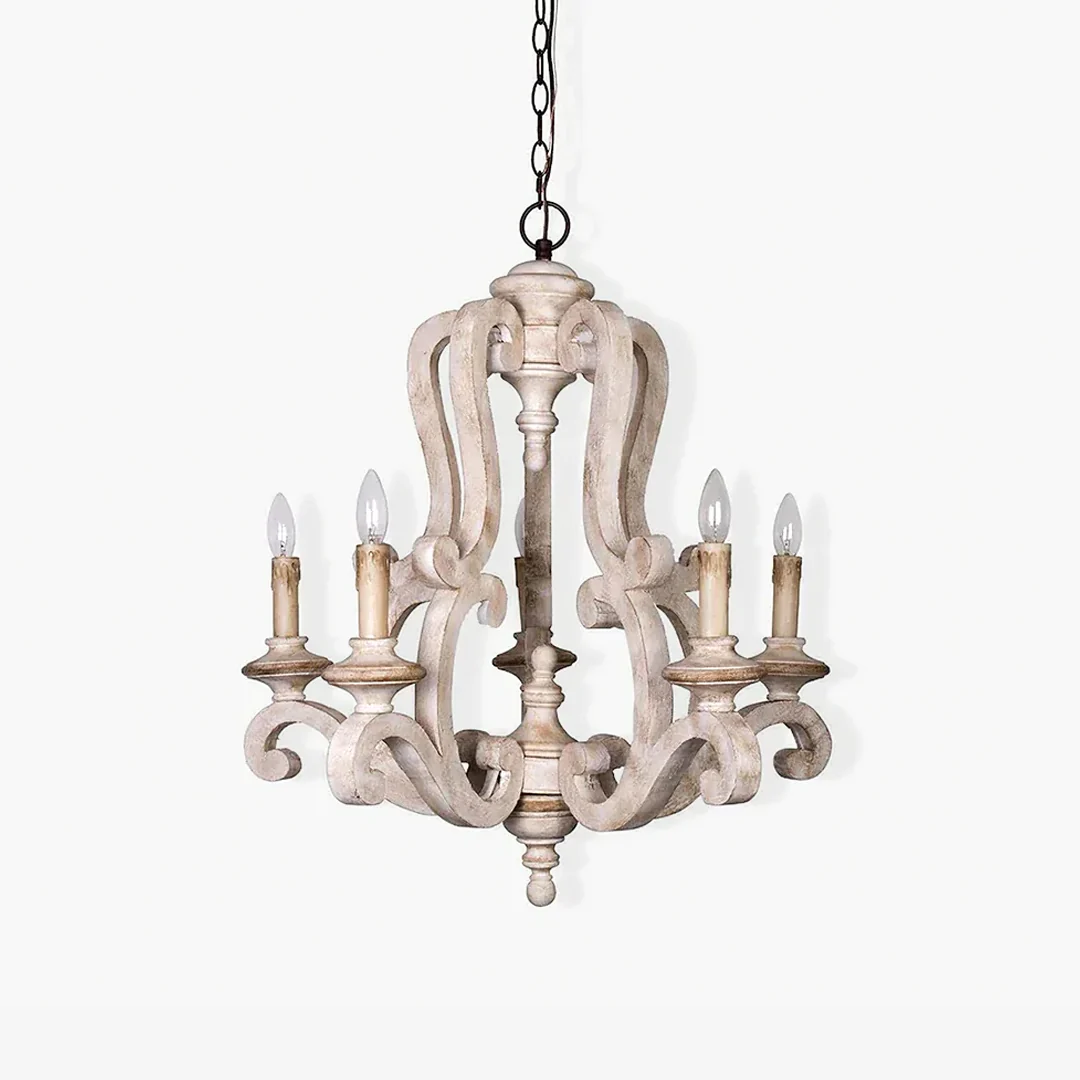Comfortable White Wood Candle Chandelier Elegant