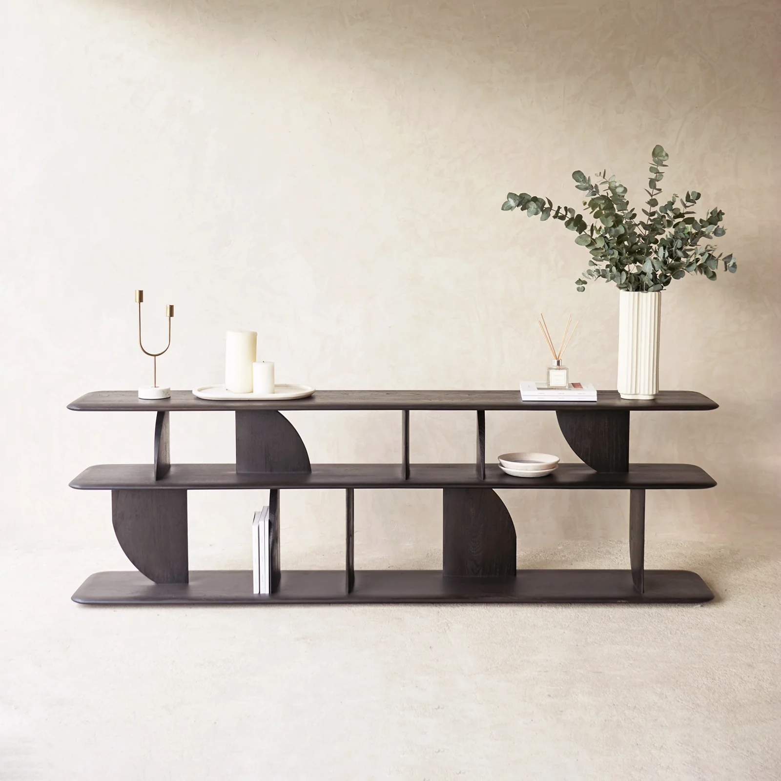 Innovative Geometric Console Teak Dark Stain Crafted