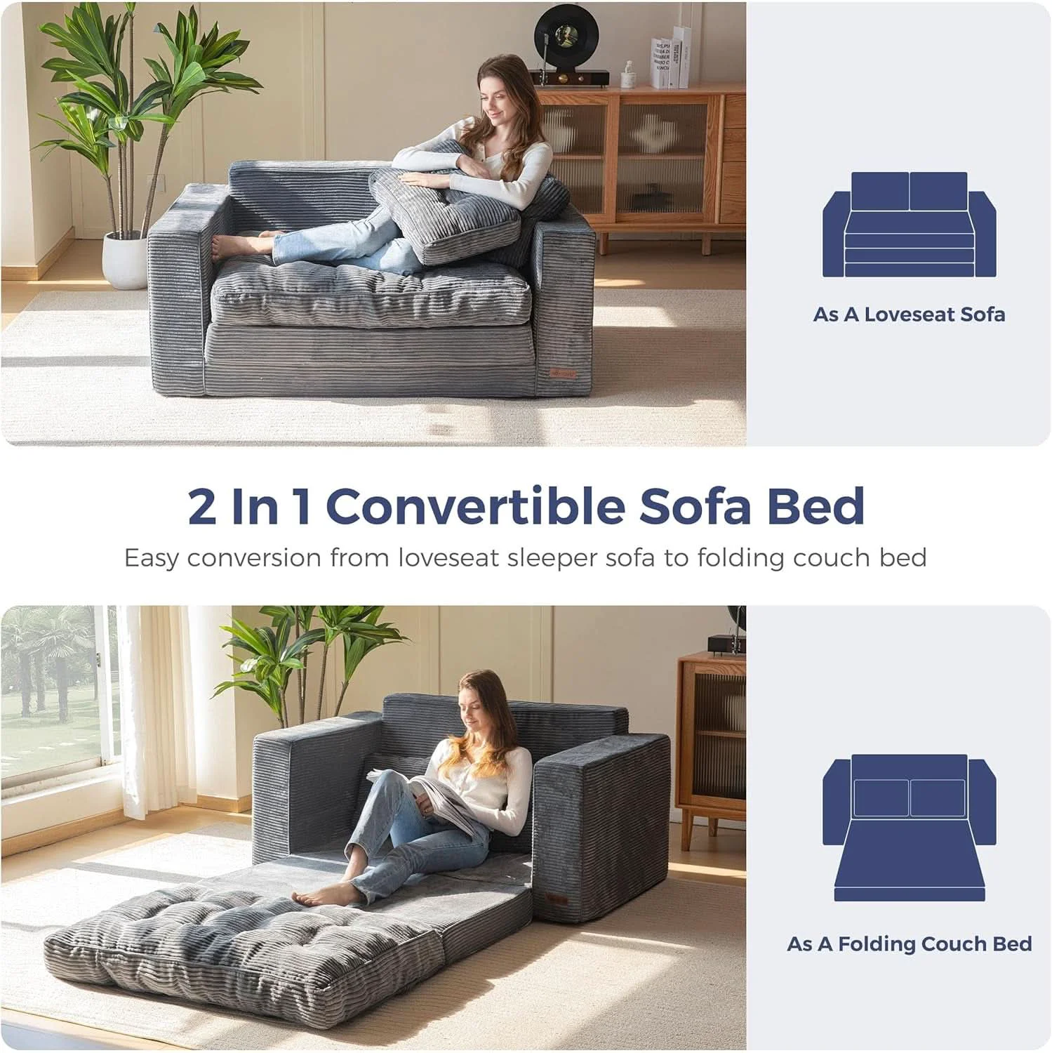 Smooth Convertible Sofa Bed With Pillows For Living Room Minimalist