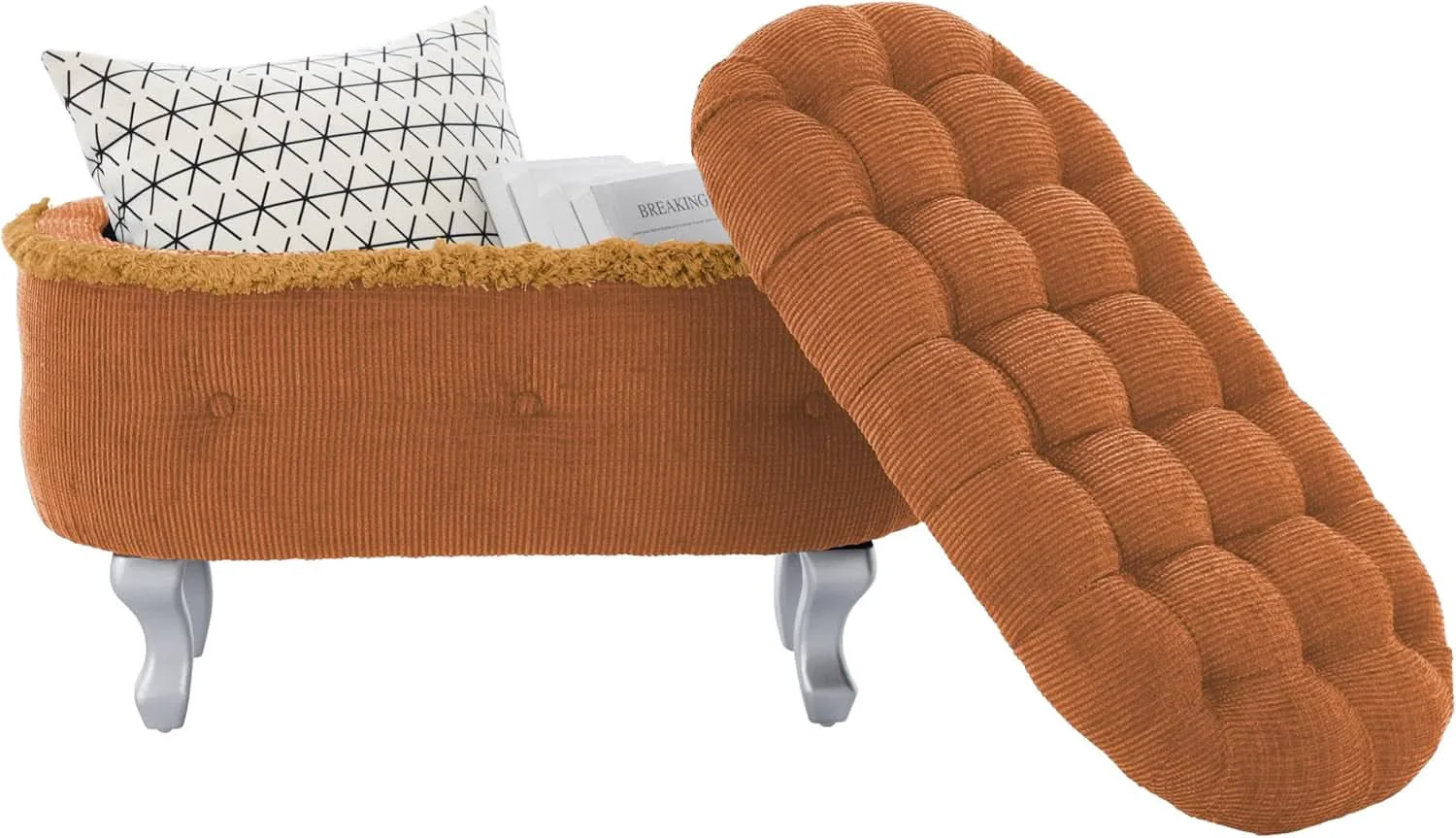 Dependable Orange Upholstered Storage Ottoman for Living Room Carefully Designed