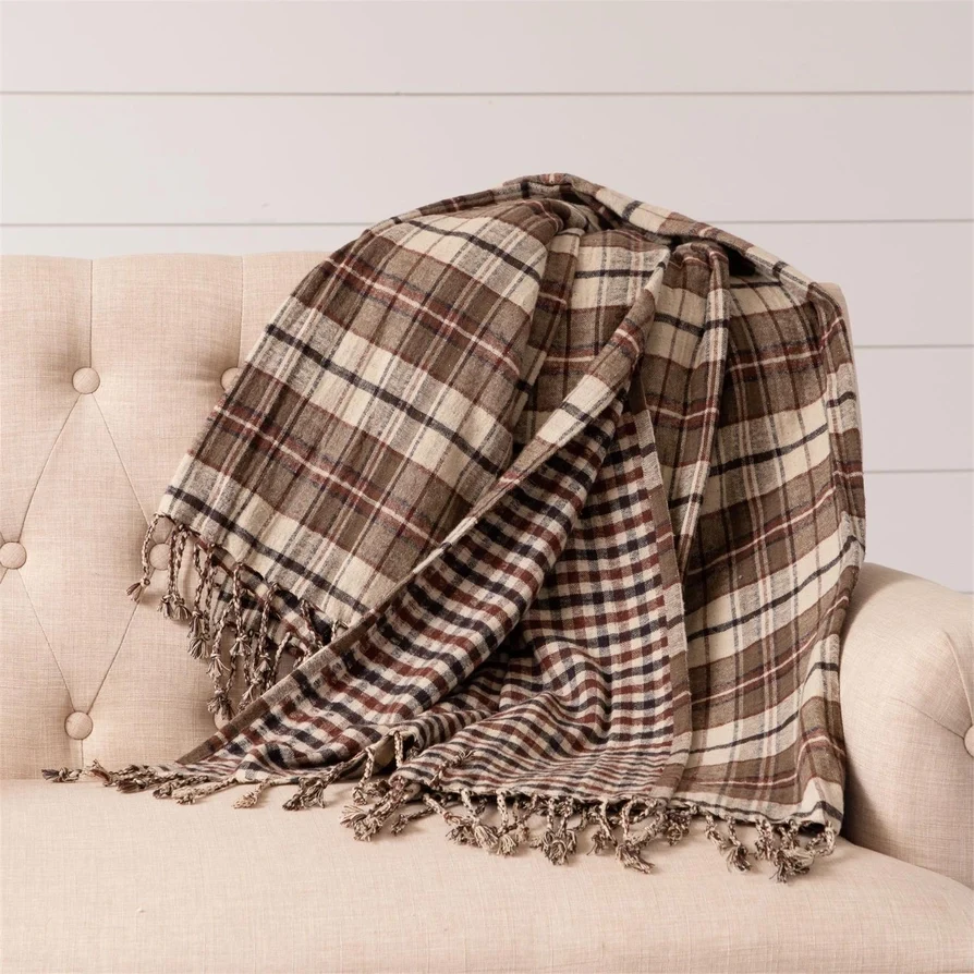 Refined Brown Plaids Reversible Brushed Cotton Throw Original