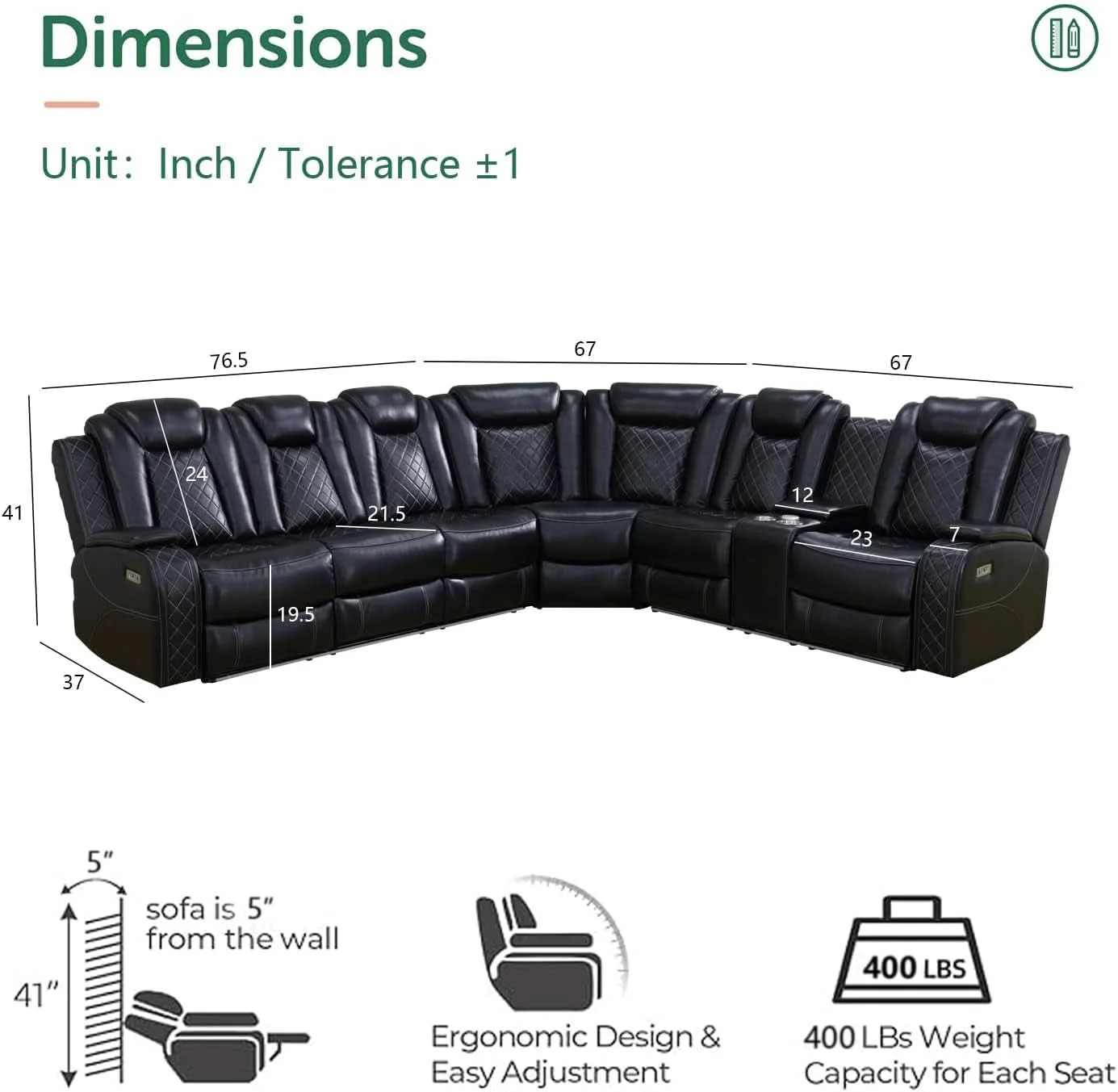 Exceptional Black Leather Power Reclining Sectional Sofa Living Room Fast