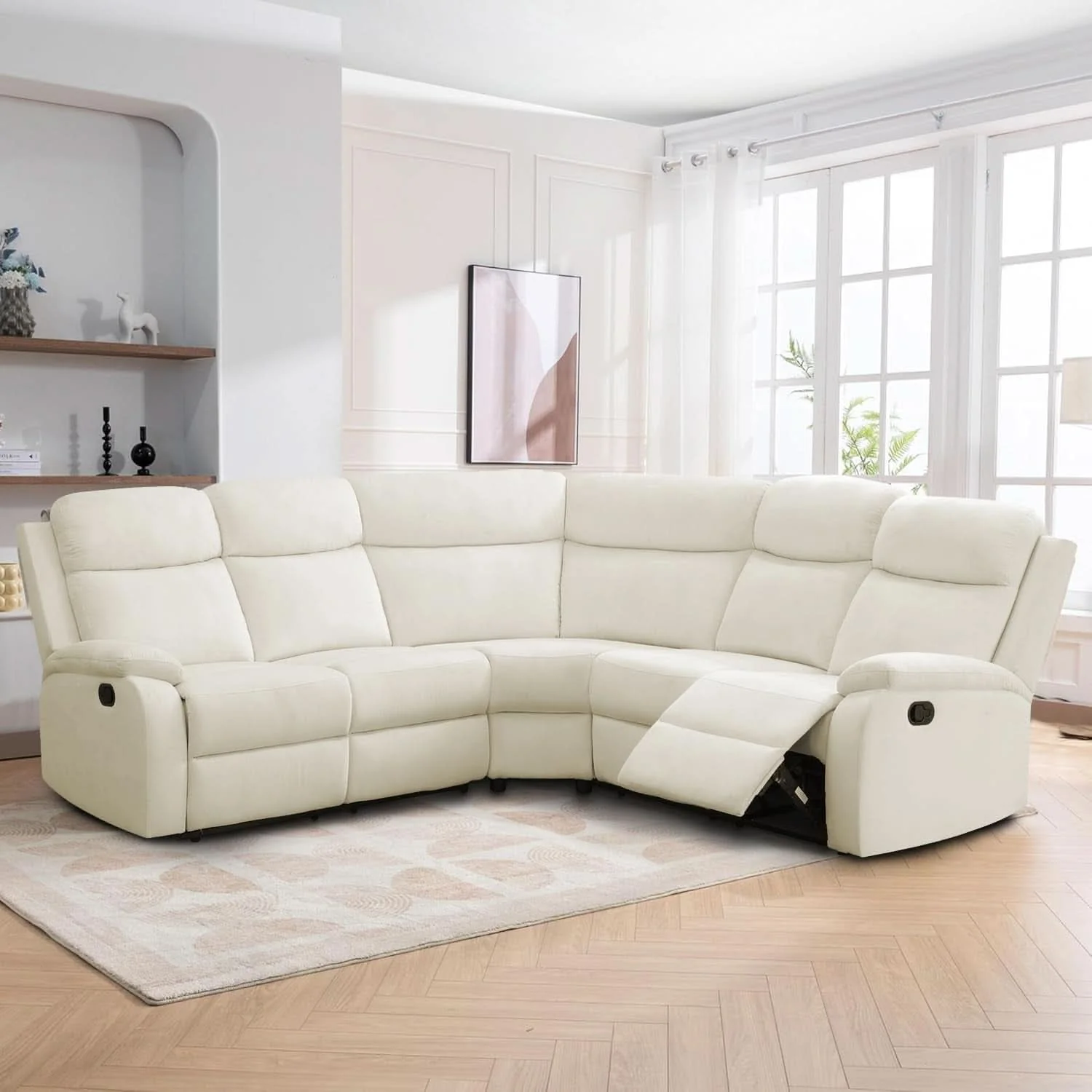 Fast Off White Recliner Sectional Sofa Five Seats Living Room Exclusive