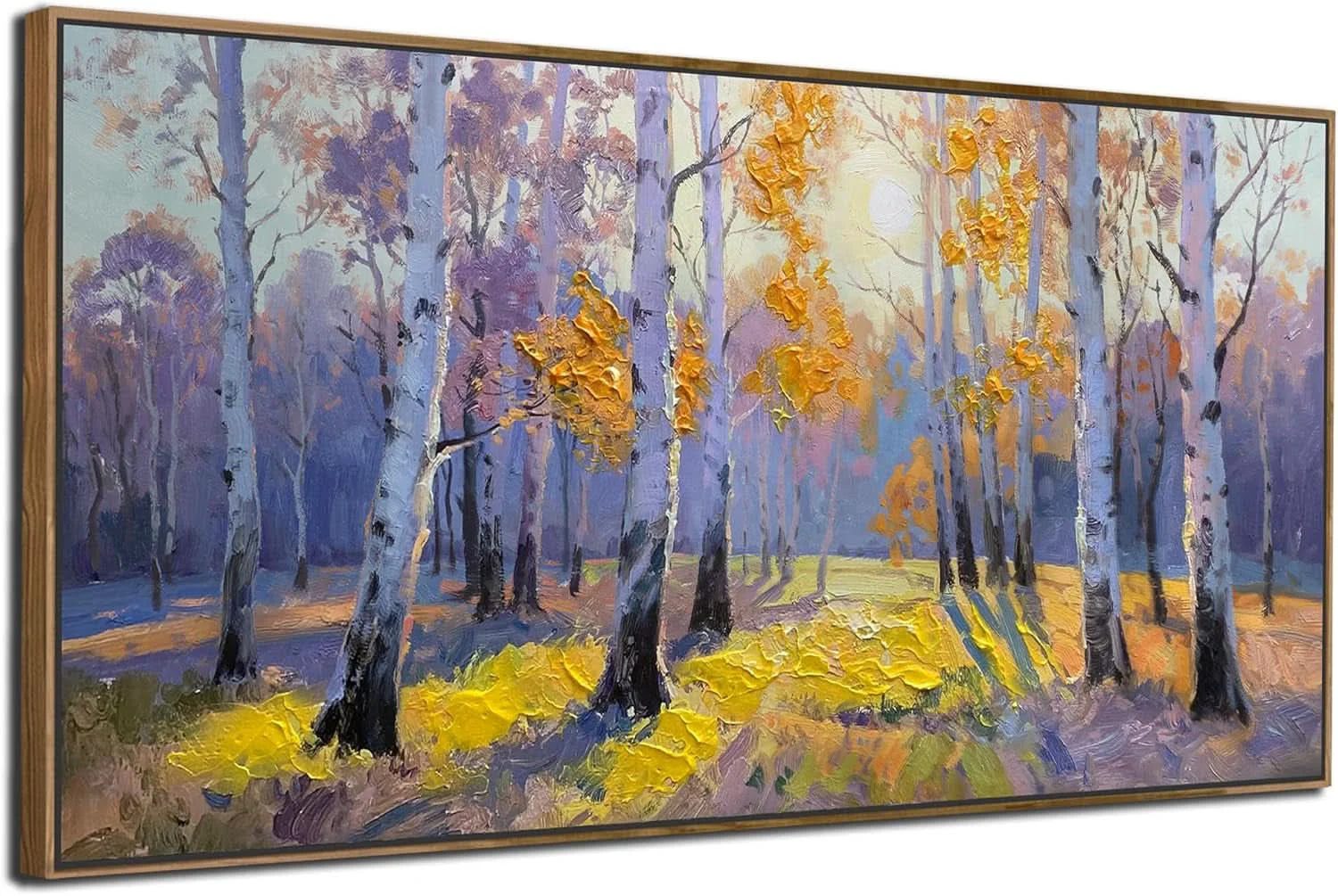 Fashionable Birch Forest Canvas Wall Art Living Room 58×29 Framed Authentic