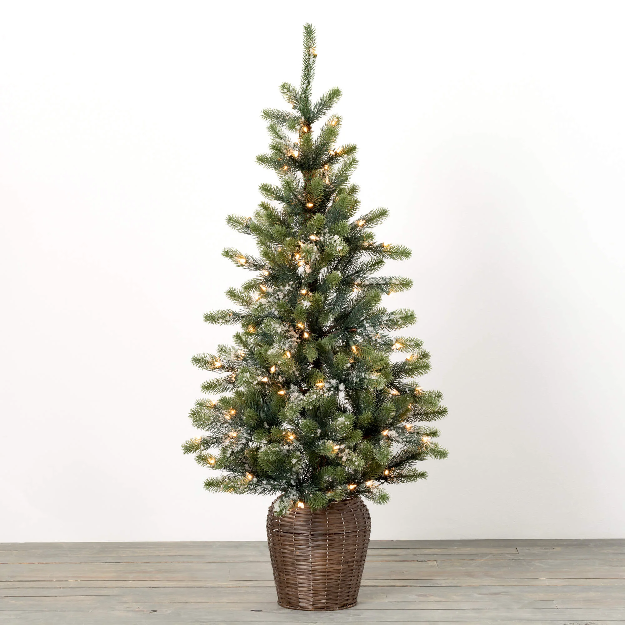 Dependable Potted Lit Iced Pine Tree 4.5′ Classic