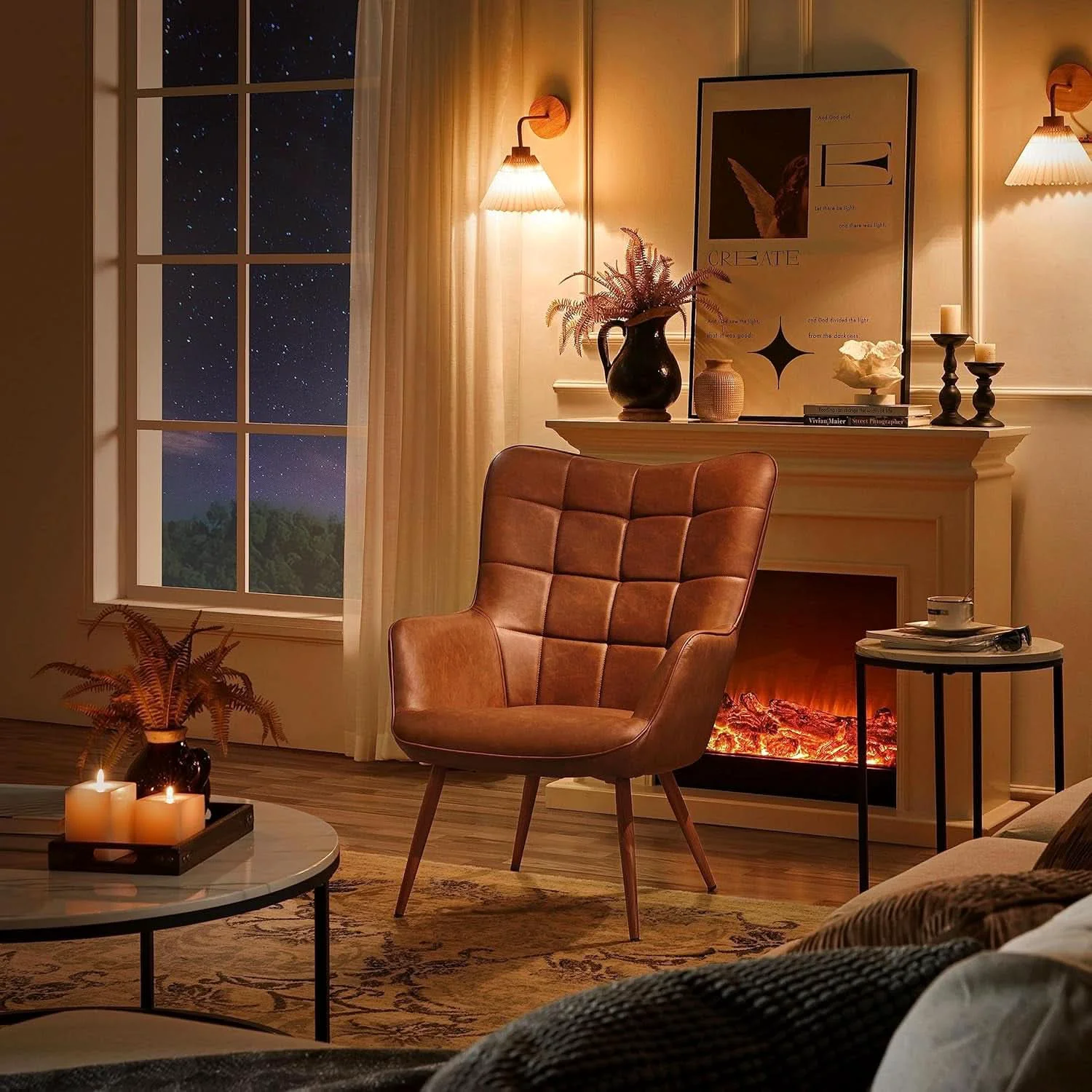 Effective Leather Accent Chair Camel With Metal Legs Living Room Soft