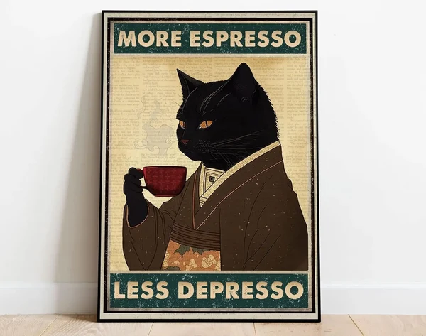 Authentic Retro Black Cat Coffee Poster Next-Generation