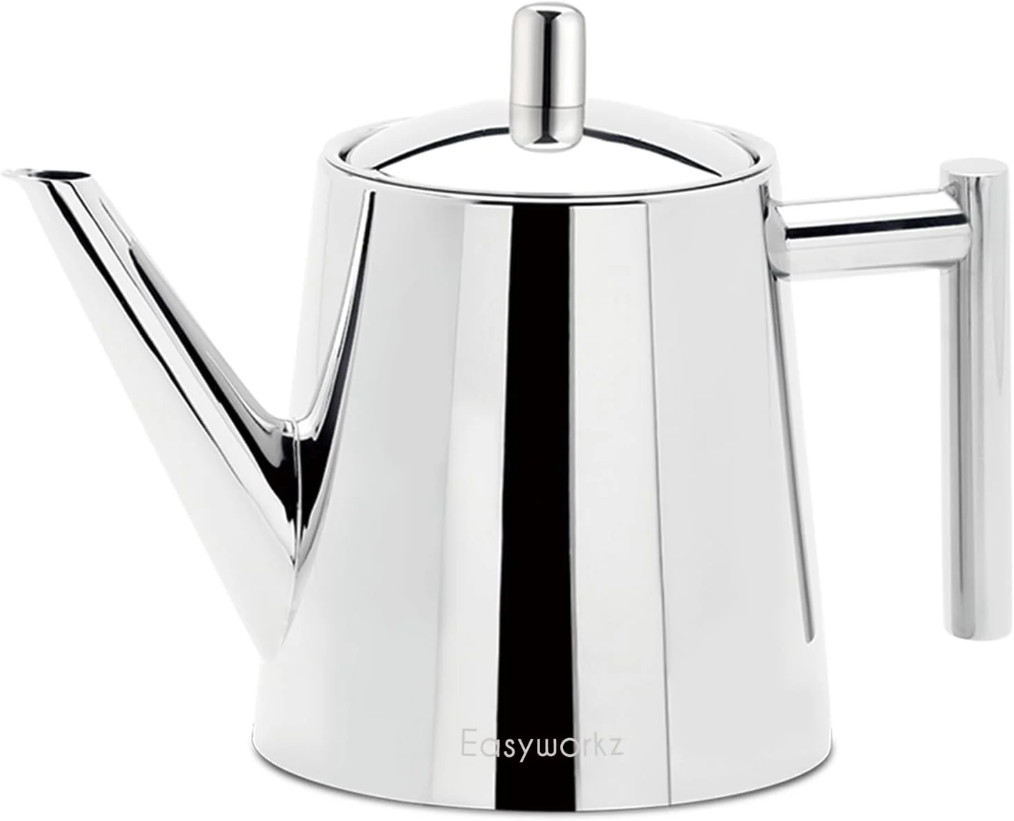 Detailed Easyworkz Stainless Steel Double Wall 34 oz Tea Pot with Removable Tea Infuser for Brewing Your Favorite Tea Chrome Contemporary