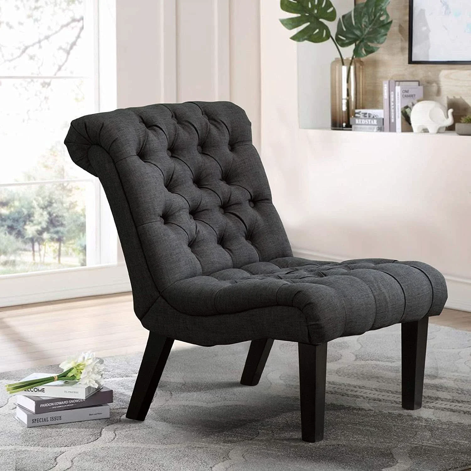 Carefully Designed Gray Accent Chair With Wood Legs For Living Room Decor Certified