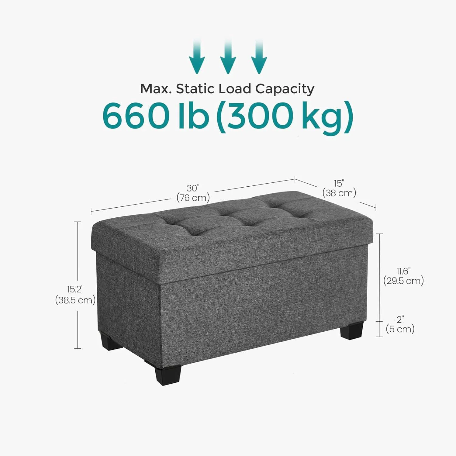 Prestigious Slate Gray Storage Ottoman Bench 15x30x15.2 Inches Recyclable