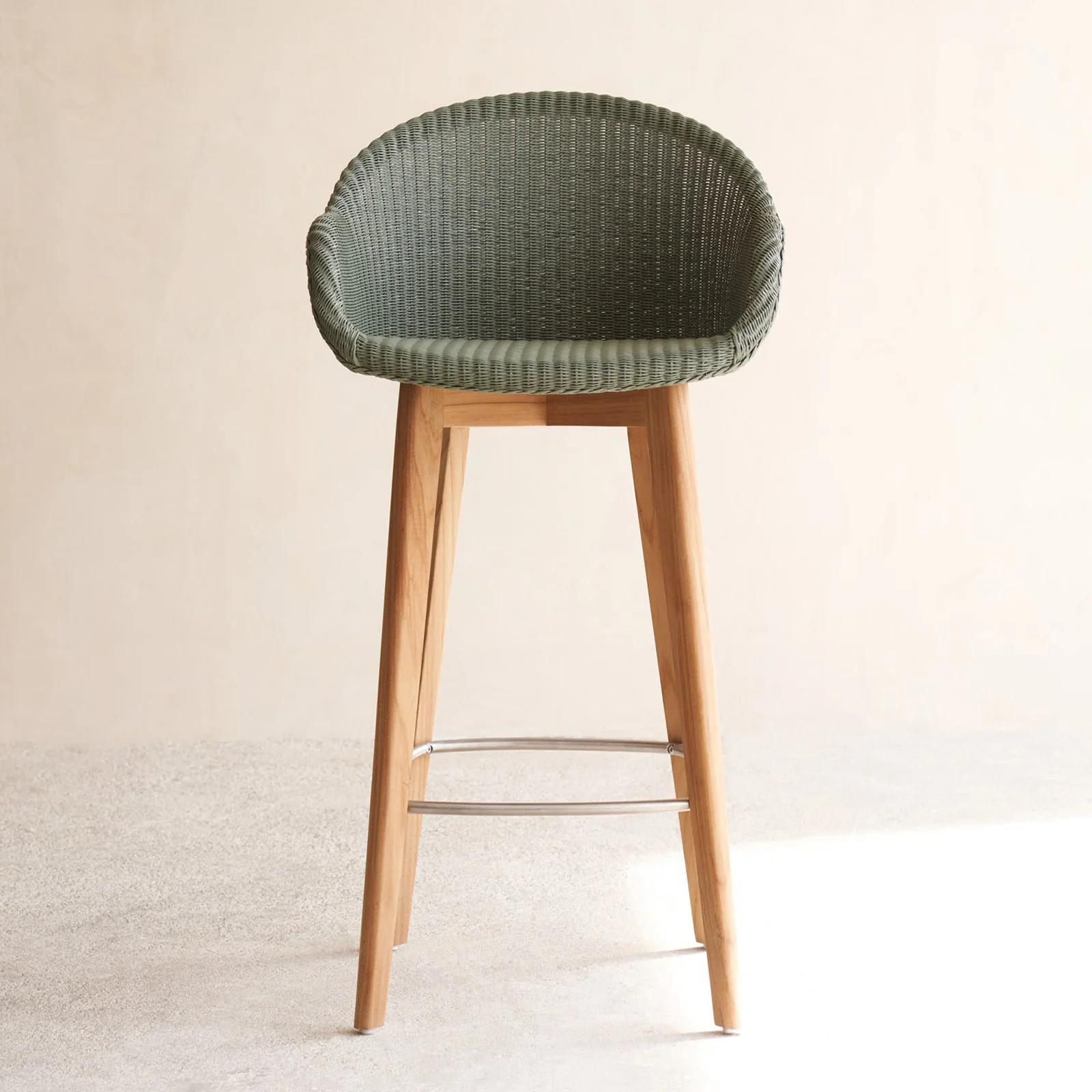 Long-Lasting Avril Bar Stool Teak Frame – Dusty Green Excellent