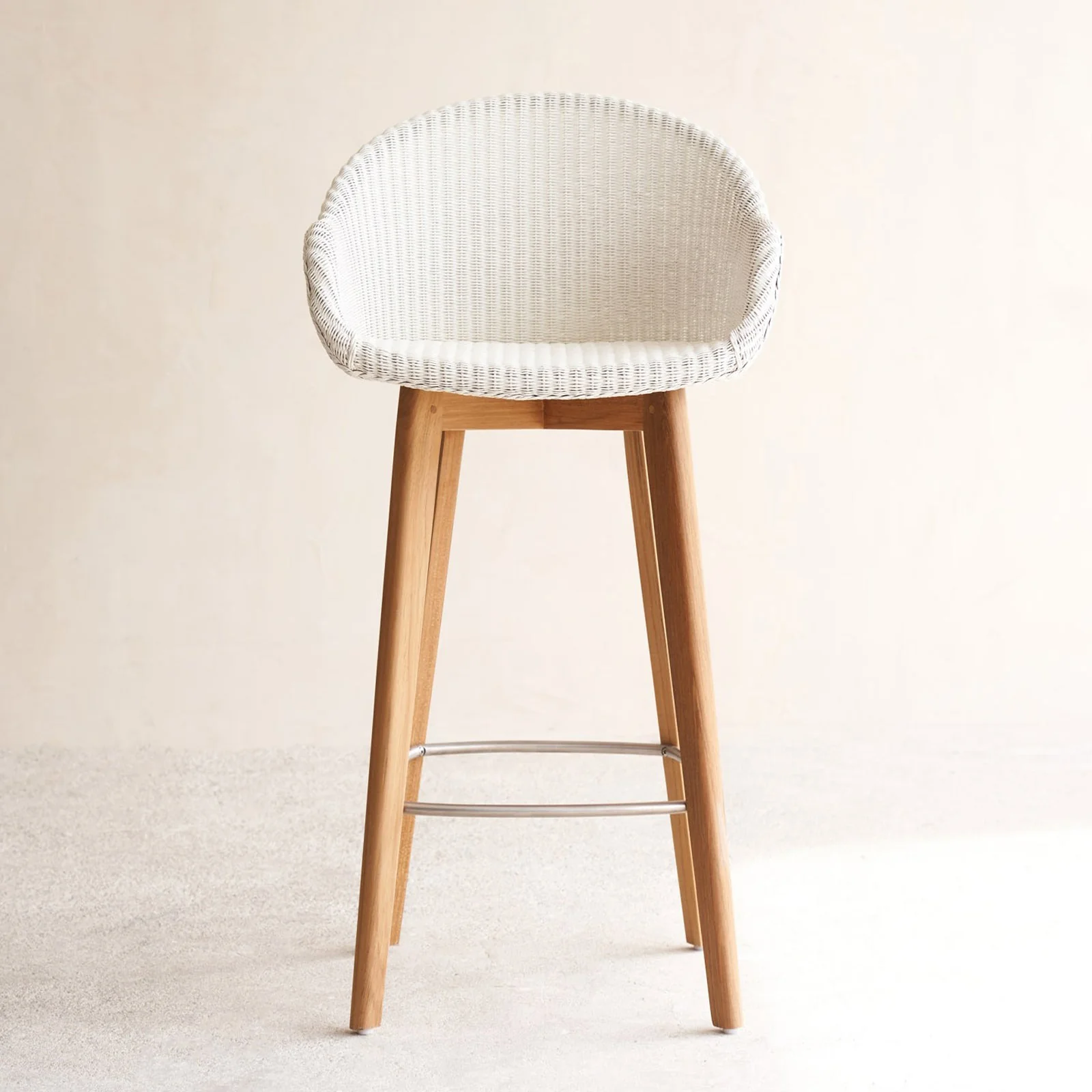 Unique Avril Bar Stool Teak Frame – Pure White Recyclable