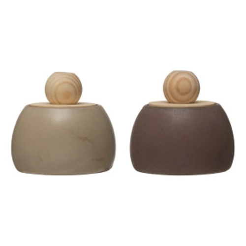 Dependable Stoneware Canister w Pine Wood Lid Knob Handle – Reactive Glaze Refined
