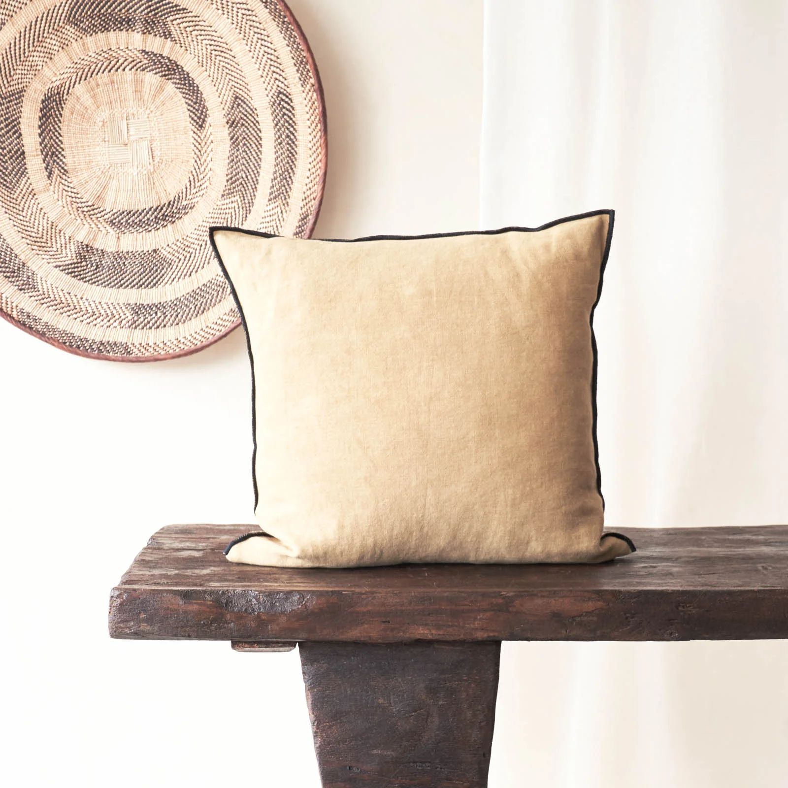 Elegant Black Line Cushion Stone Washed Linen – Sable 50 x 50cm Professional
