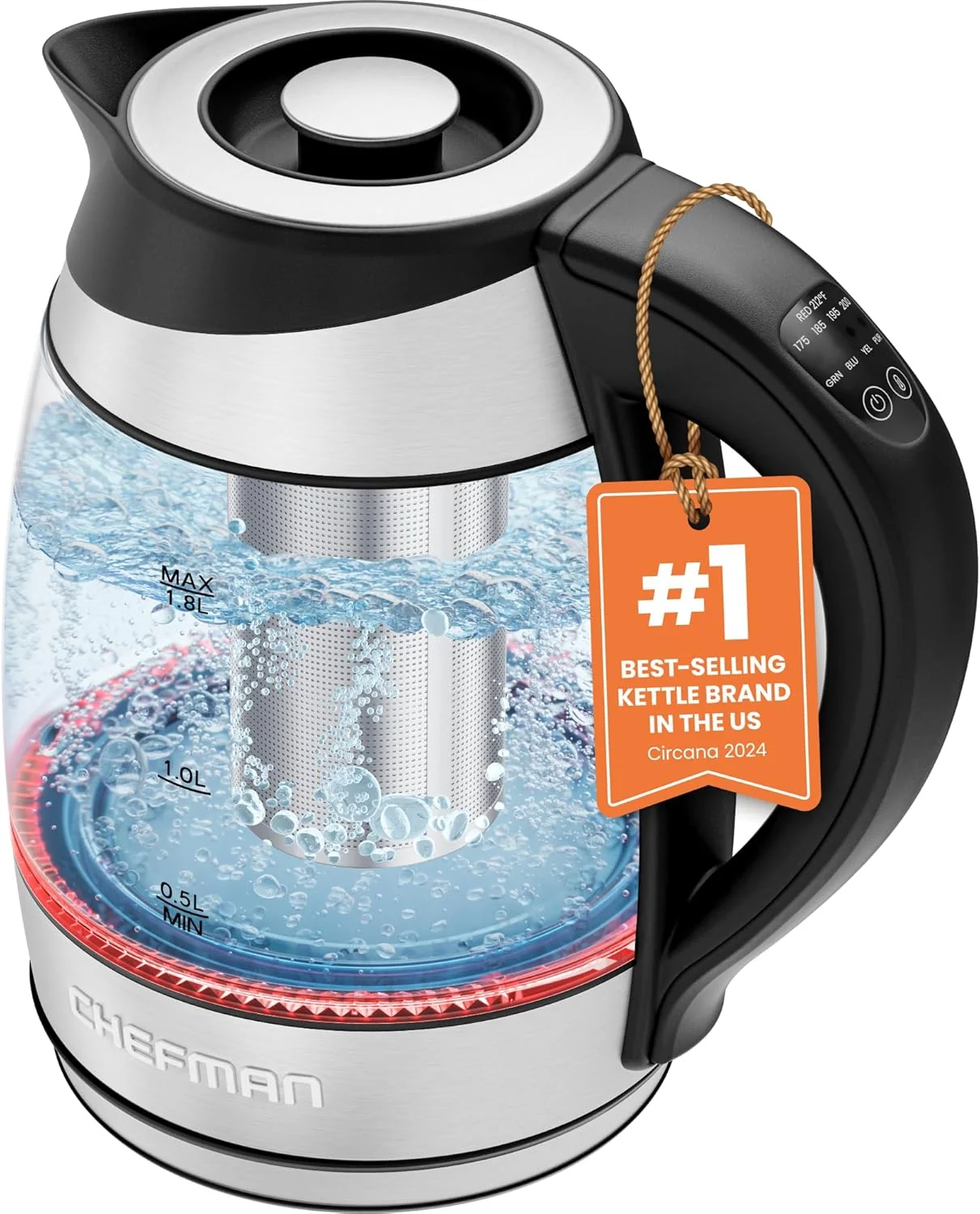 Professional Chefman Electric Kettle with Temperature Control 5 Presets LED Indicator Lights Removable Tea Infuser Glass Tea Kettle Hot Water Boiler Optimized