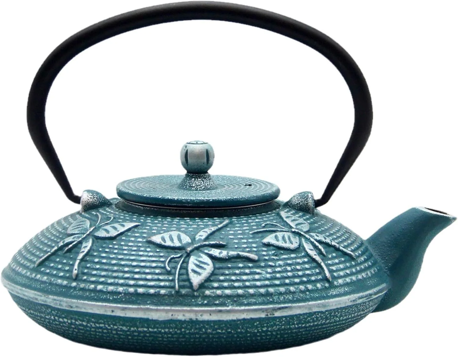 Functional Cast Iron Teapot SECHUDO Tea Kettle Coated with Enameled Interior for Loose Tea Cast Iron Teapot with Stainless Steel Infuser for Stovetop Safe 27.1oz Flat Butterfly Pattern Top-Quality