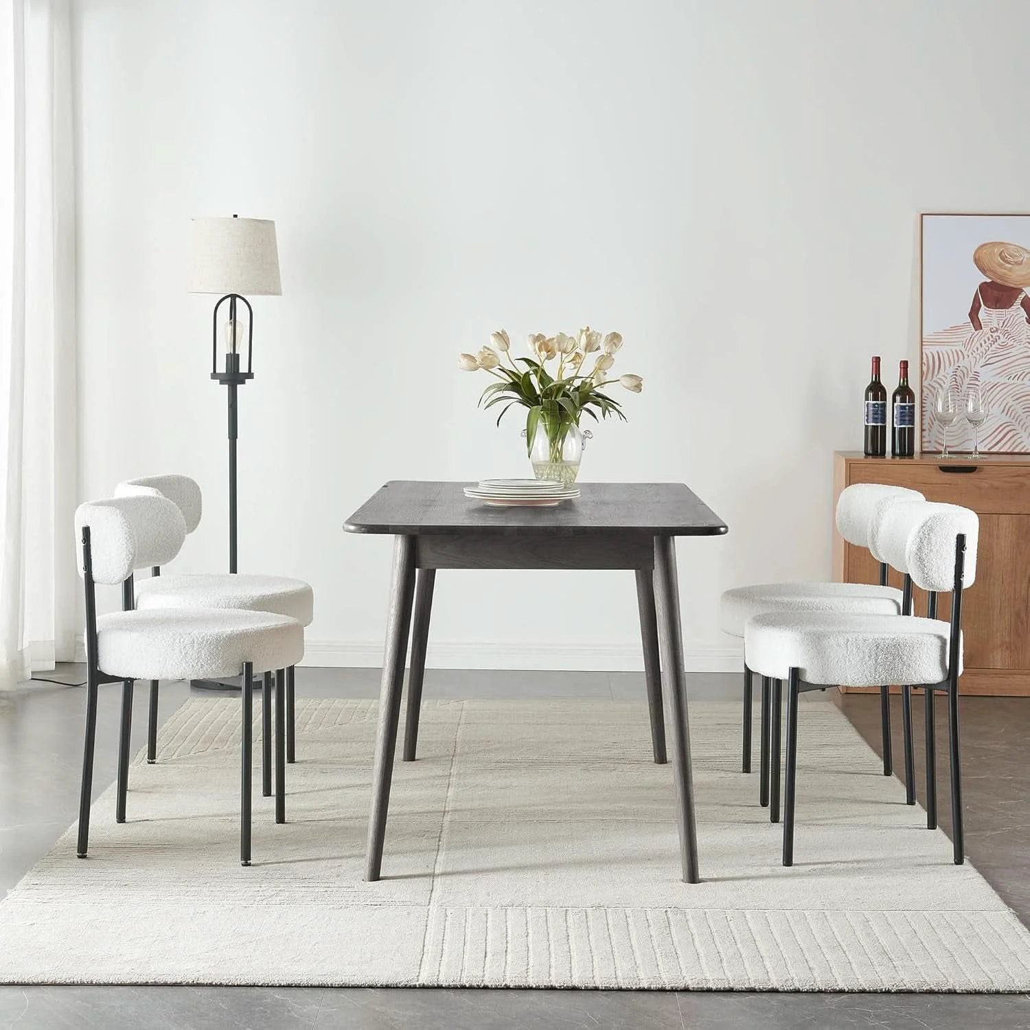 Elite White Boucle Dining Chairs Set Of 2 For Dining Room Contemporary