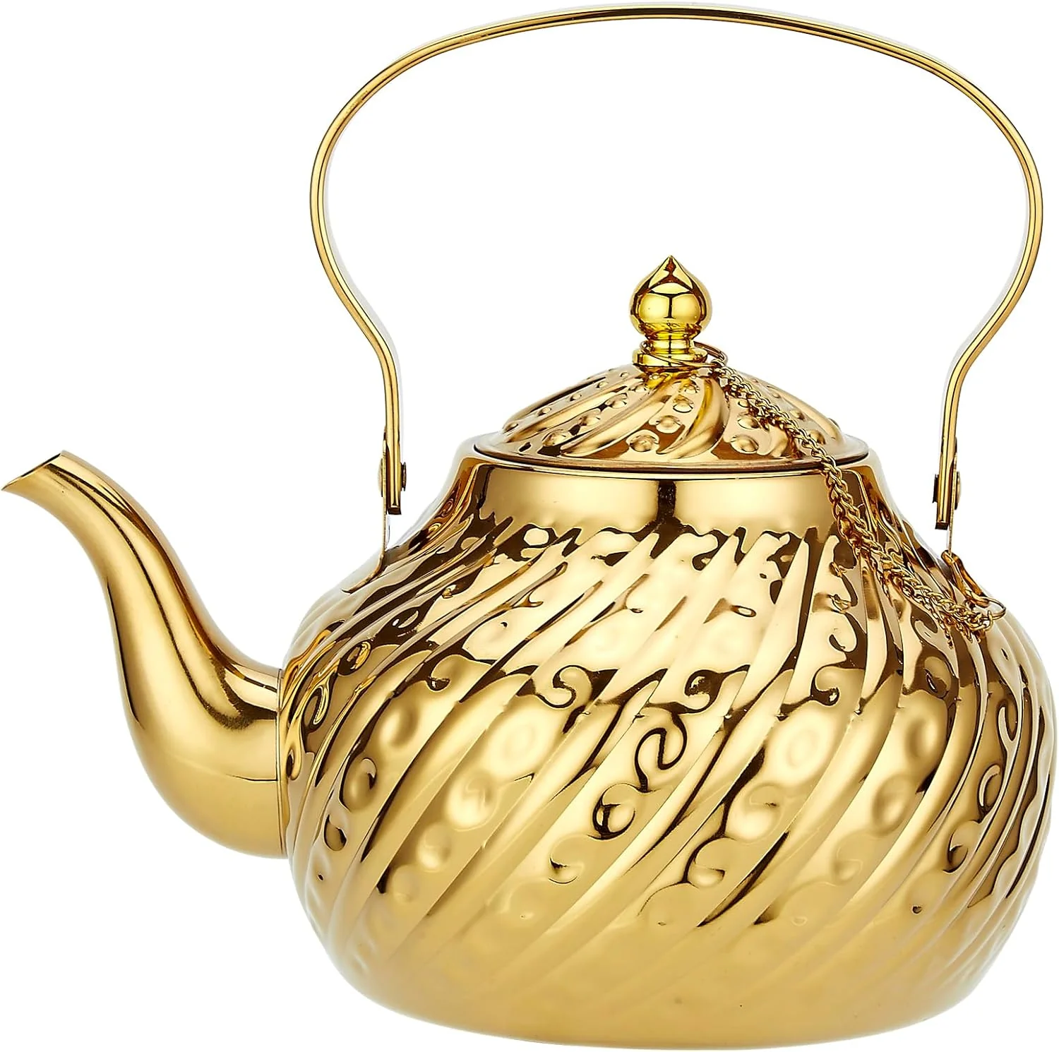 Crafted Sanqiahome 2000ml stainless steel antique style teapot with Infuser thickened boiling kettle lifting handle Gold Practical