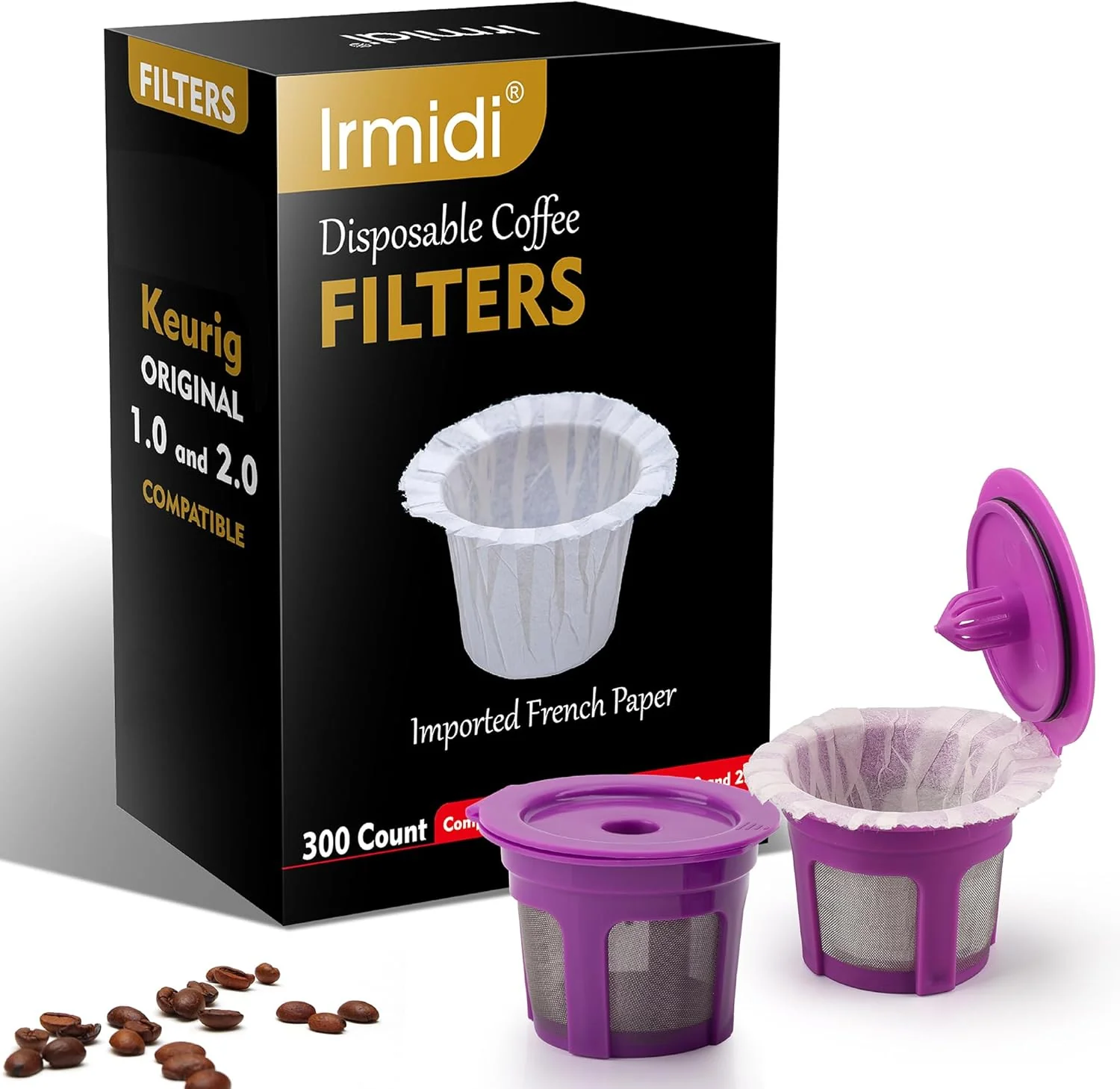 Effective 300 Count Disposable Paper Filter with 2 Pack Reusable K Cups Coffee Pods Compatible with Keurig 2.0 and 1.0 Coffee Maker Fine