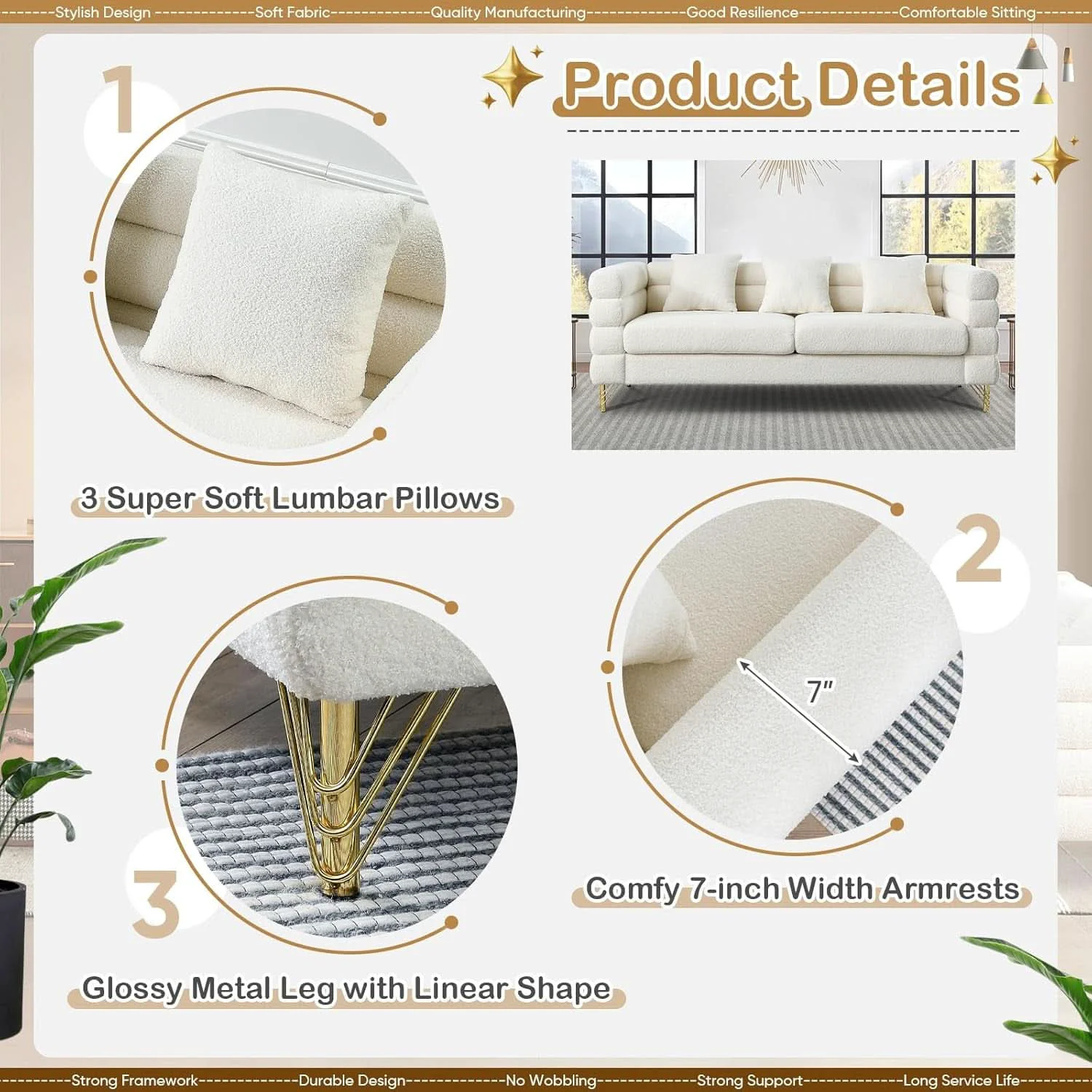 High-End Two Piece Living Room Sofa Set White Teddy Boucle With Loveseat And Th Versatile