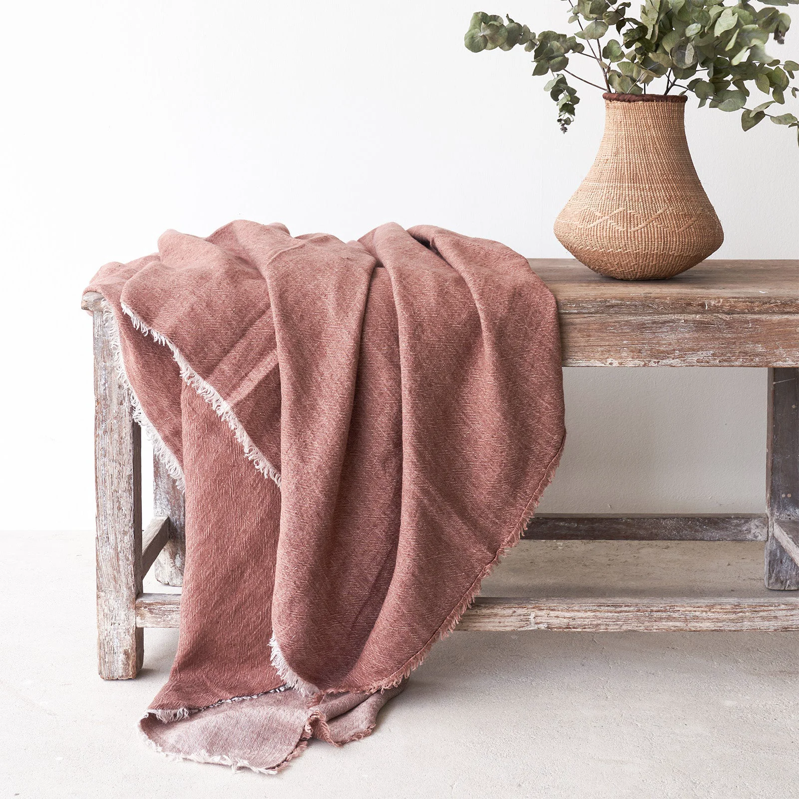 Sophisticated Reversible Throw Crumpled Washed Linen – Bois de Rose Green
