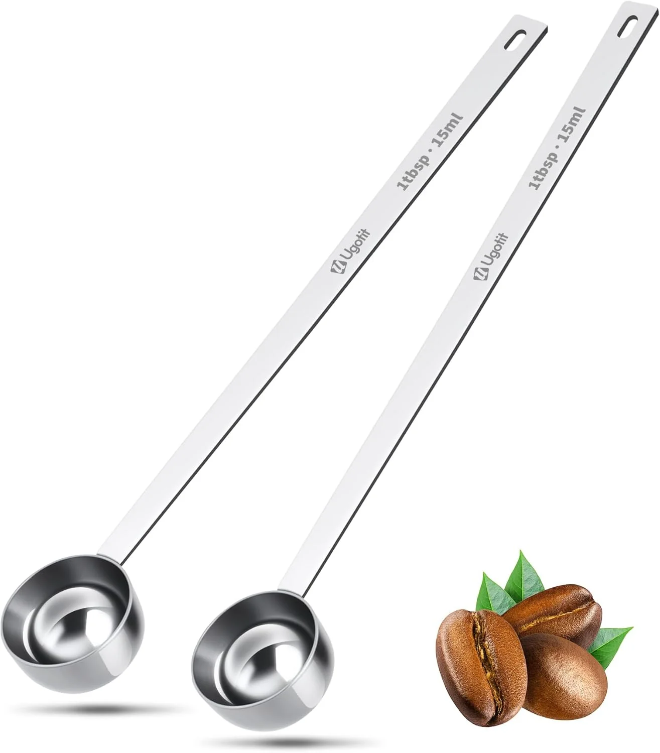 Quality Coffee Scoop 1 Tablespoon with Extended Handle Permanent Engraved 304 Stainless Steel Measuring Scoop for Ground Coffee Spices 2pcs Luxury