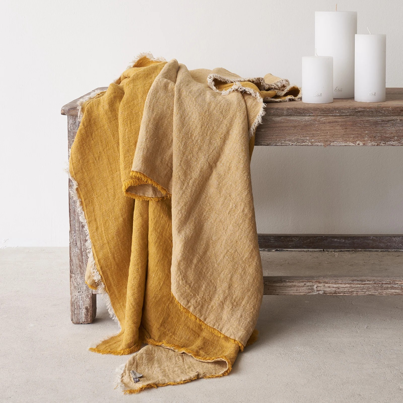 Sophisticated Reversible Throw Crumpled Washed Linen – Ochre Certified