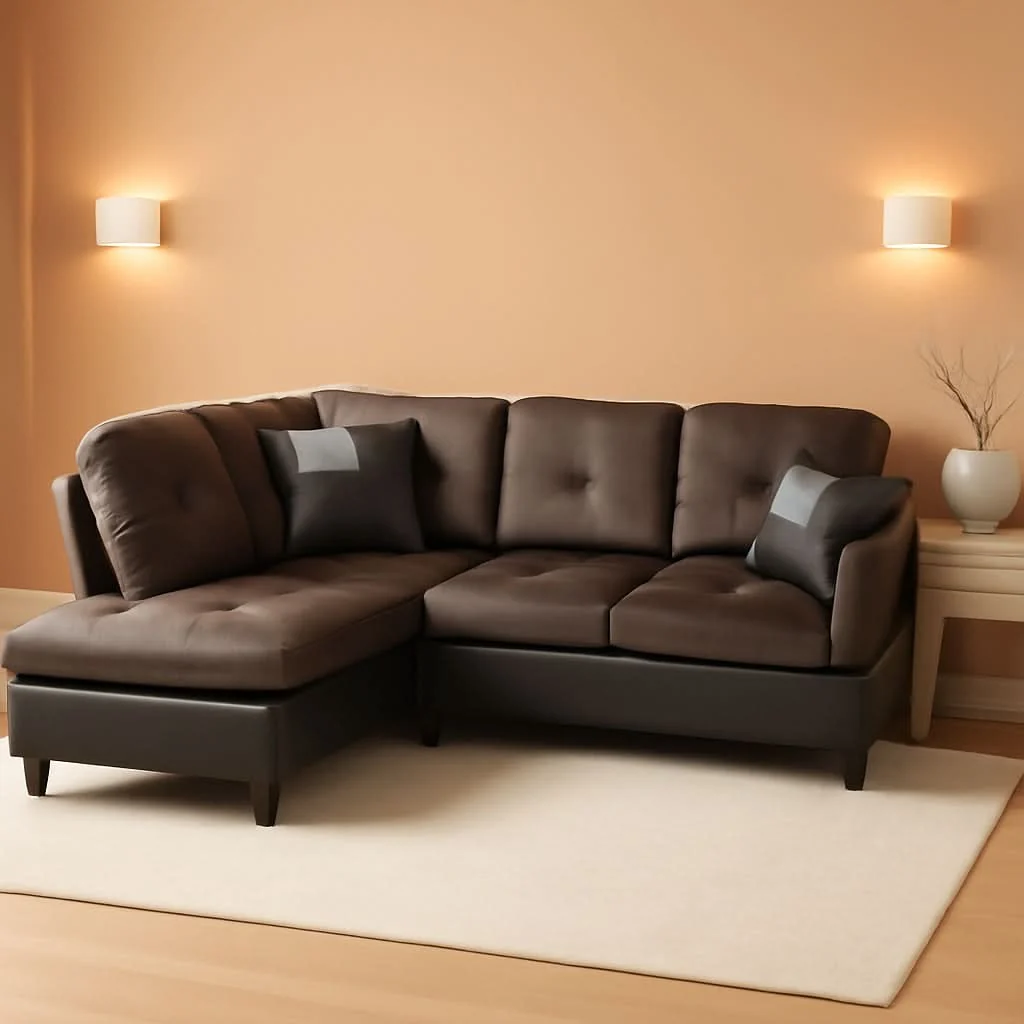 Relaxed Two Piece Sectional Sofa Set L Shape Brown Living Room Furniture Colle Original