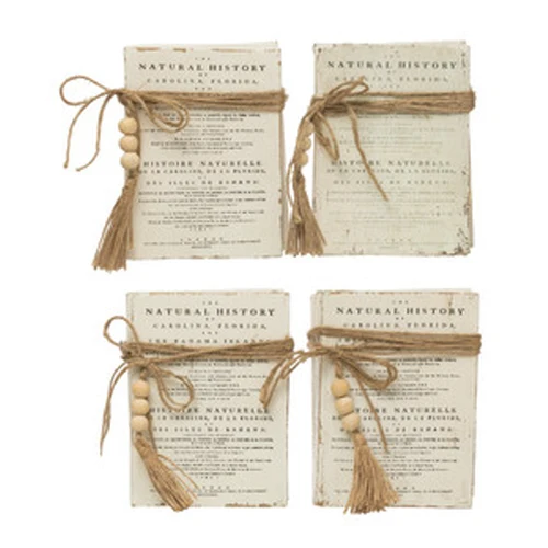 Excellent Wood Block Books w Saying Jute Tie White 4 Styles Soft
