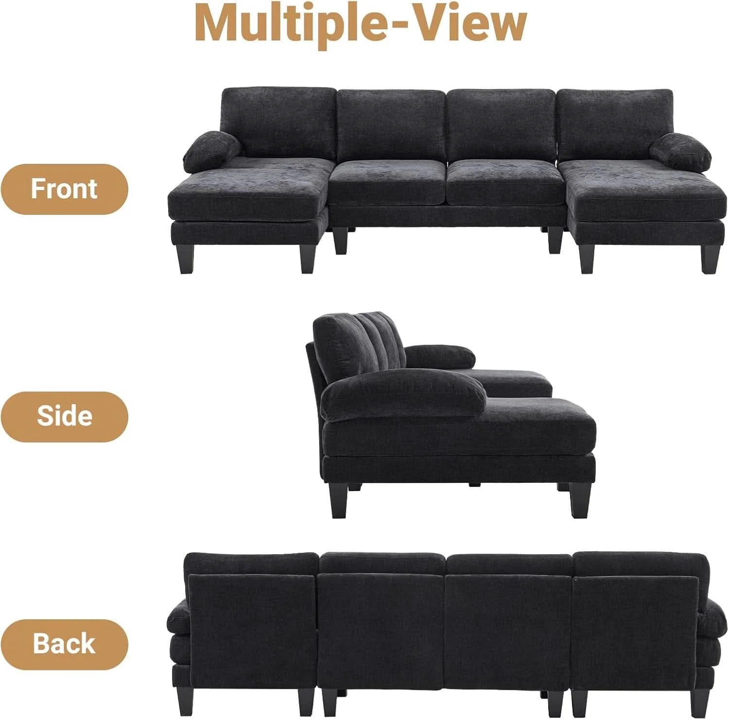 Traditional 110 Inch U Shaped Sectional Couch For Living Room With Double Chaise I Superior