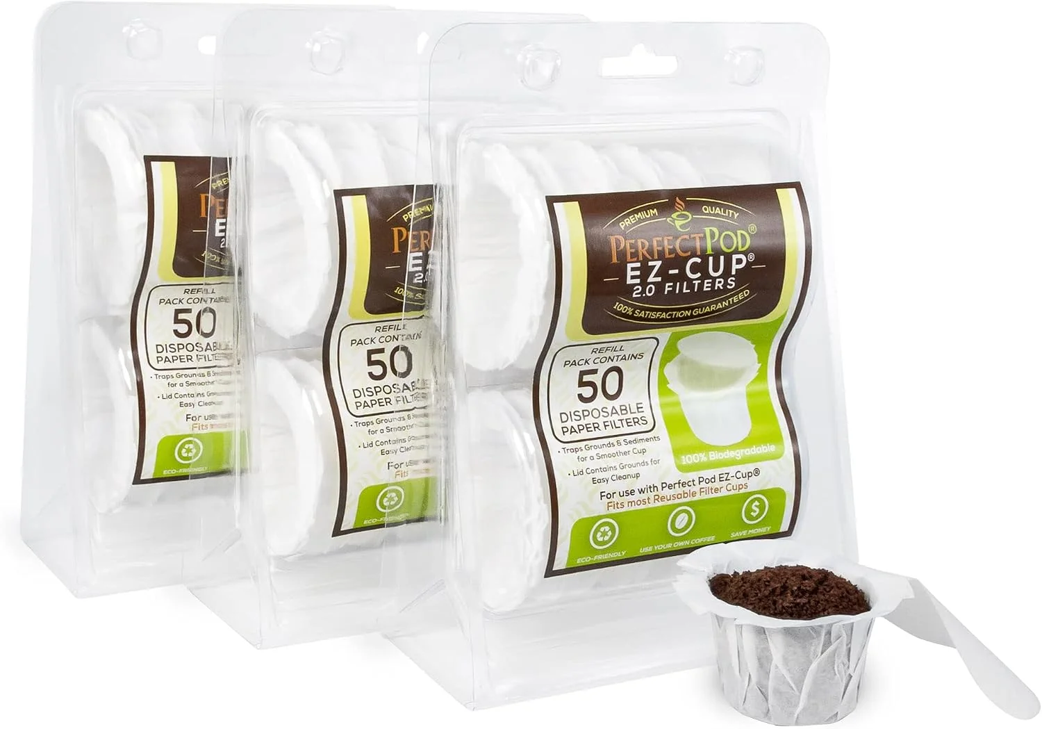 Contemporary Pod EZ-Cup Paper Filters with Lid for Reusable Coffee Pods 150 Ct Original