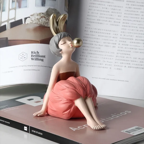 Organic Elegant Bubble Gum Girl Figurine Relaxed