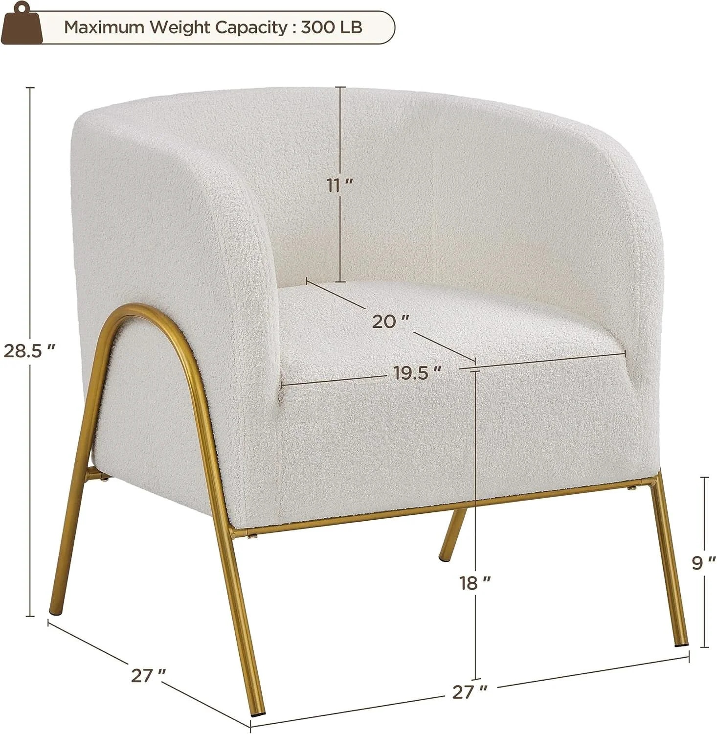 Modern Ivory Boucle Accent Chairs Set Of 2 With Gold Legs High-Quality