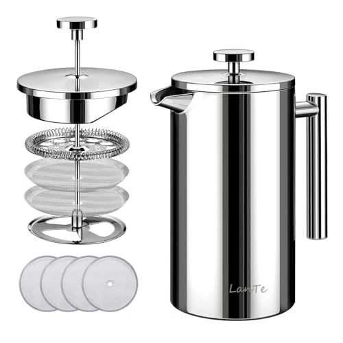 Detailed French Press 600ml Double Insulated 304 Stainless Steel Coffee Tea Maker 4 Level Filtration System Convenient
