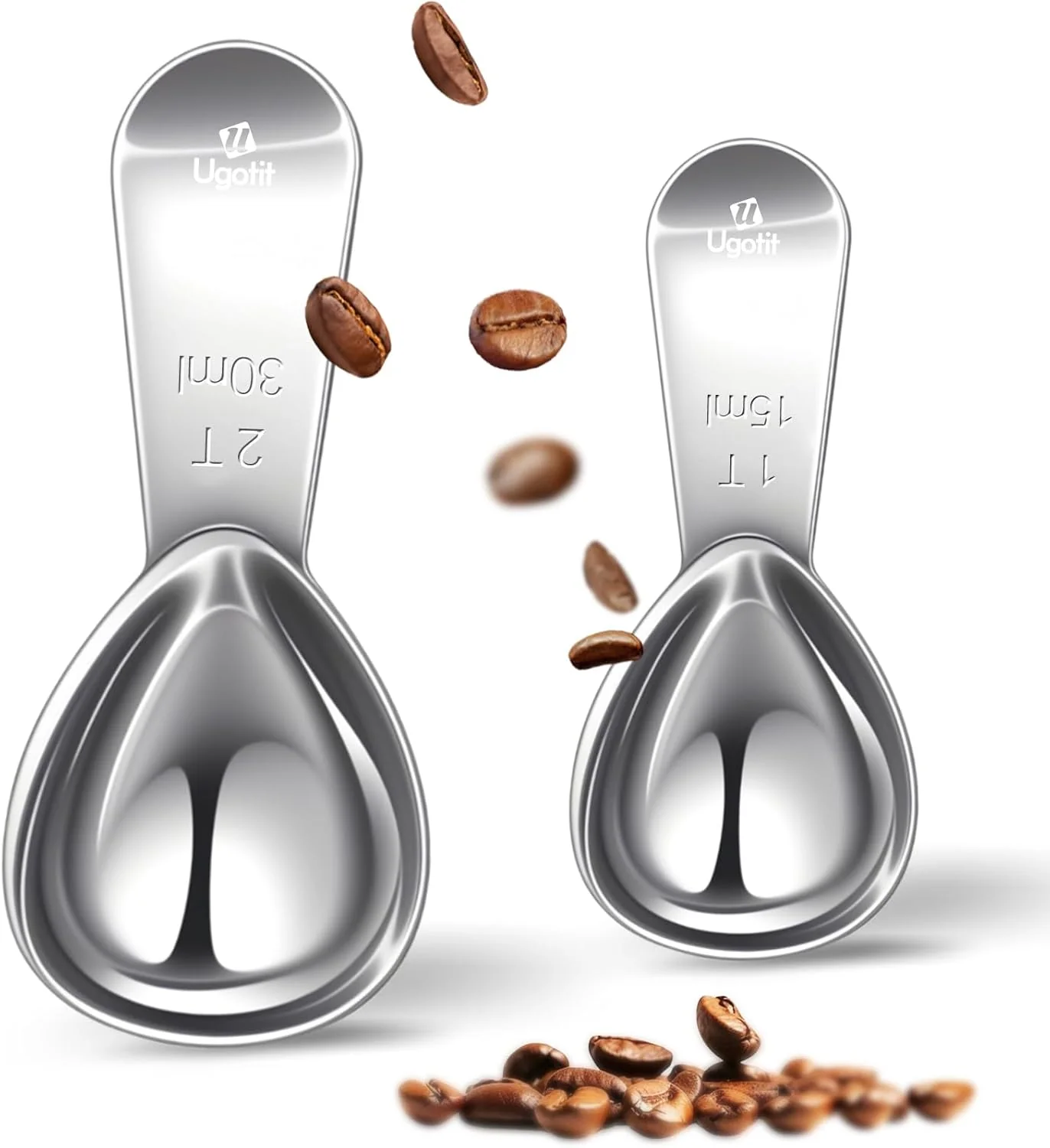Superior Coffee Scoop for Ground Coffee Set 1 Tablespoon 2 Tablespoon Measuring Scoop Short Handle Heavy-Duty 304 Stainless Steel Unique