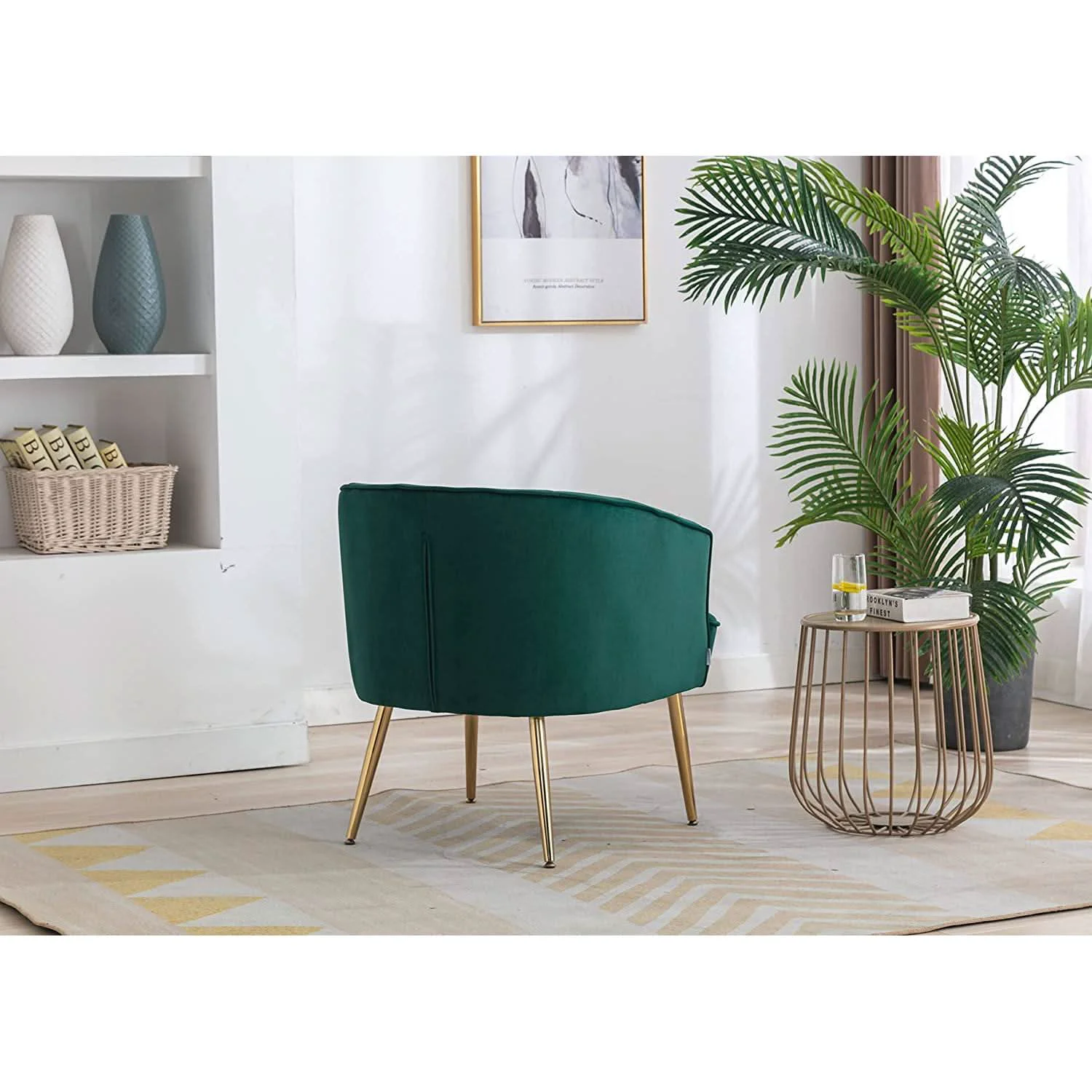 Minimalist Green Velvet Accent Chair With Gold Legs For Living Room Furniture Smart