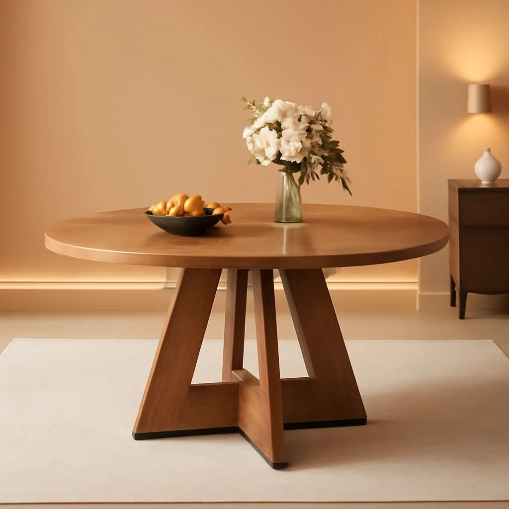 Superior Round 47 Inch Farmhouse Dining Table For Four Kitchen Living Room Wood Top-Quality