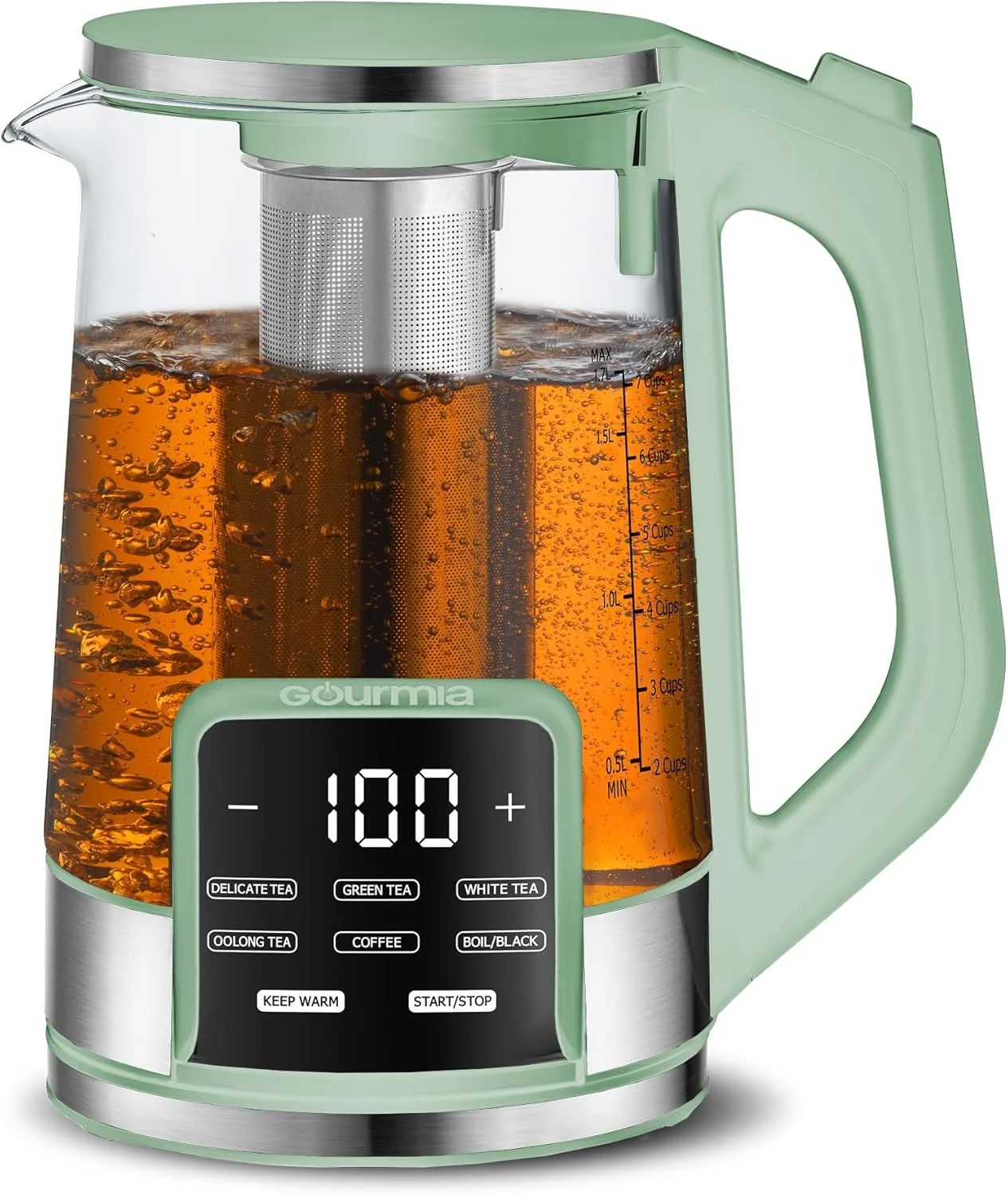 Practical Gourmia Electric Programmable Glass Kettle – 1.7L Temperature Control Tea Coffee Kettle with Digital Touch Display 6 Presets Keep Warm Quality