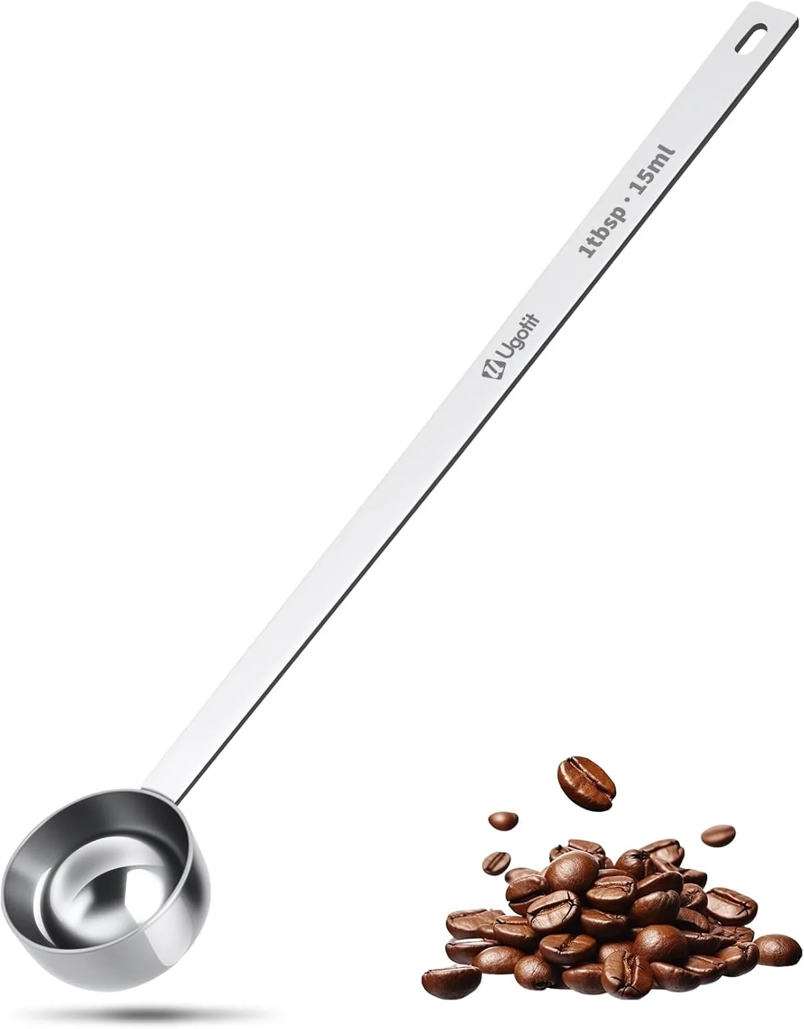 Minimalist 304 Stainless Steel Coffee Scoop 1 Tablespoon Long Handle Measuring Scoop for Deep Jars Dishwasher Safe Engraved TBSP ML Markings Natural