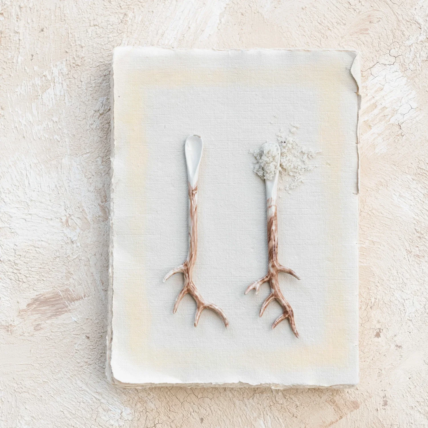 Enhanced Antler Handle Stoneware Spoon High-End