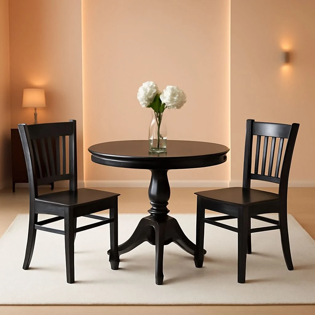 Durable Black Round Dining Table Set 3 Piece Wood Dining Chairs Top-Quality