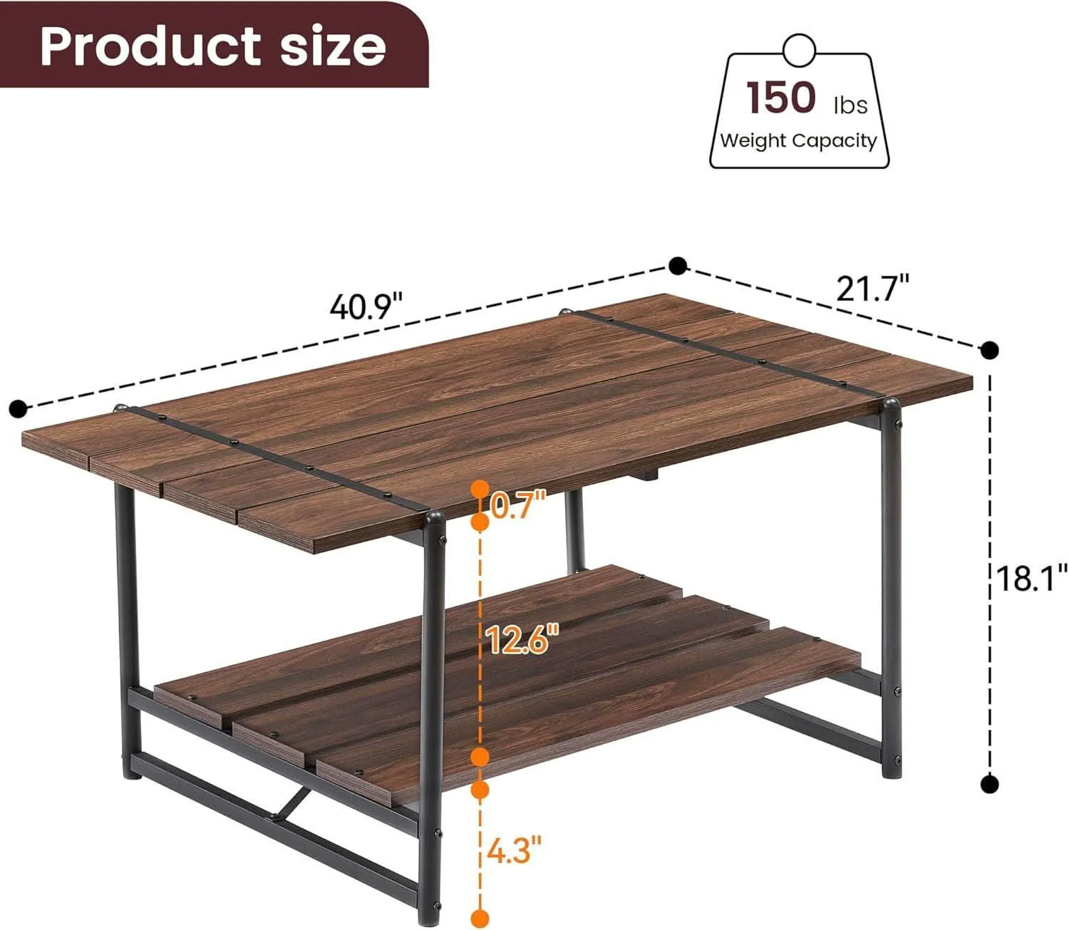 Powerful Two Tier Walnut Coffee Table Industrial Living Room Lightweight