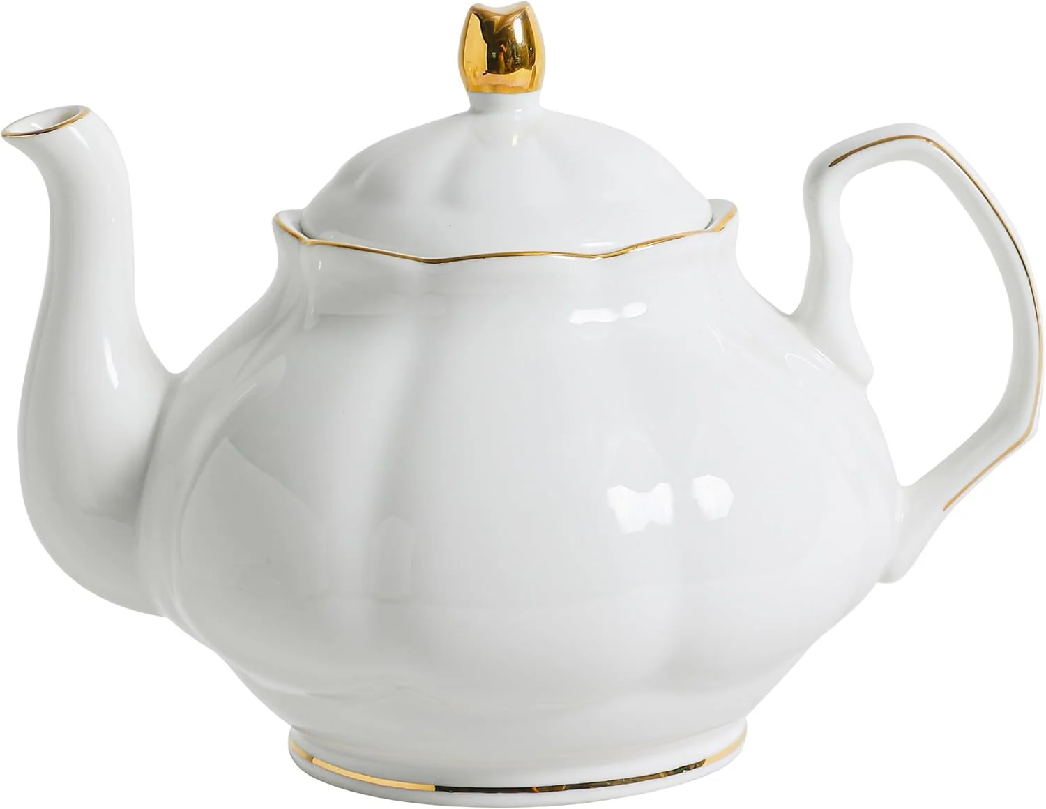 Solid 27oz White Porcelain Teapot with Gold Trim Classic Ceramic Teapot for Loose Leaf Tea Tea Bags Elegant Small Teapots for Daily Use or Gifts Elite
