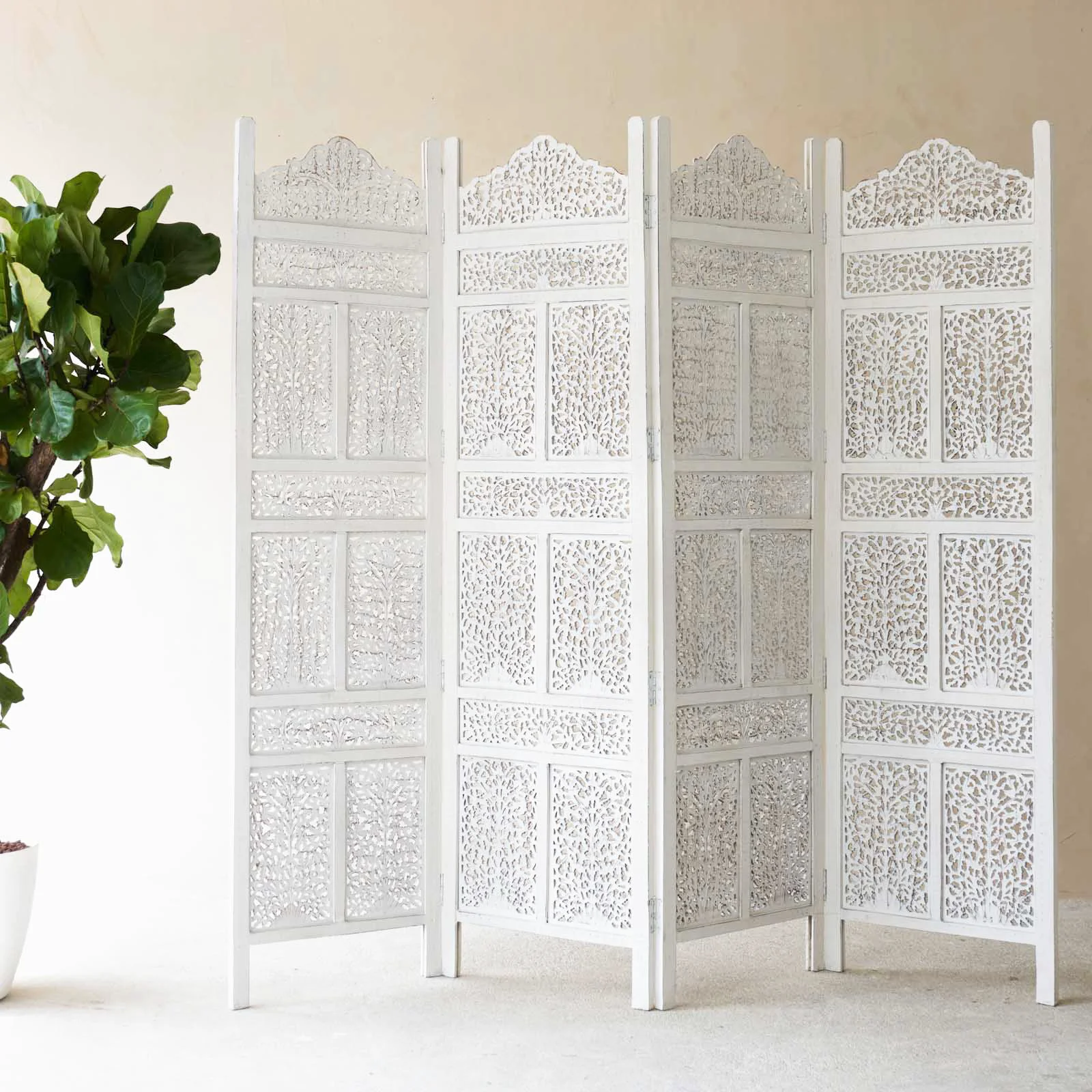 Recyclable Floral Room Divider 4 Panels – White Practical