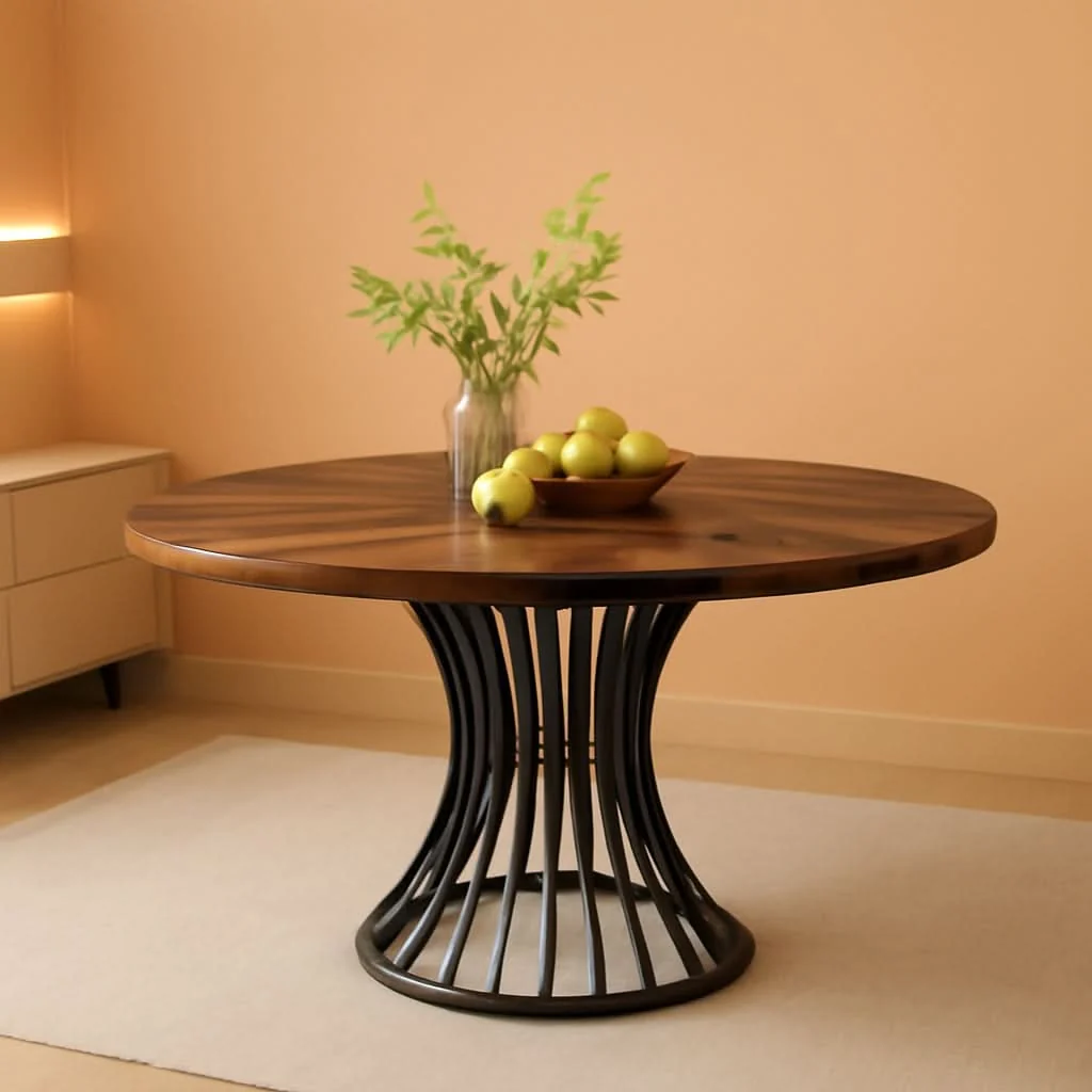 Trendy Round Dining Table 47 Inch Metal Base For Kitchen And Dining Versatile