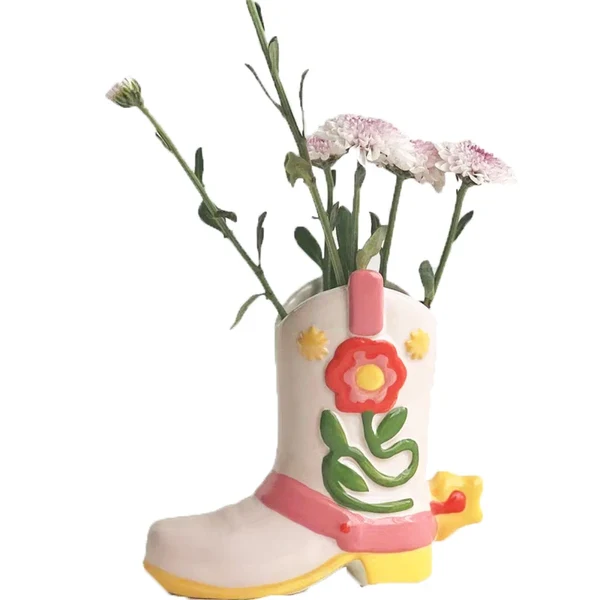 Smart Ceramic Cowboy Boot Flower Vase Authentic