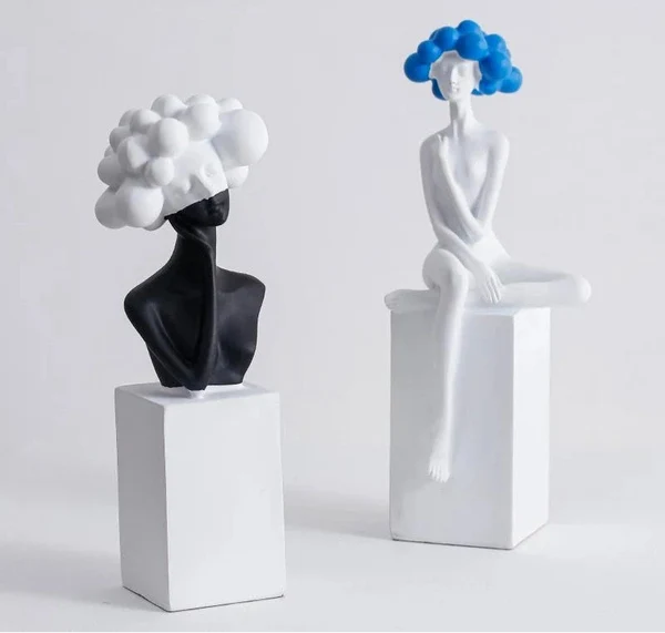 Comfortable Modern Cloud Hair Resin Girl Sculpture Stylish