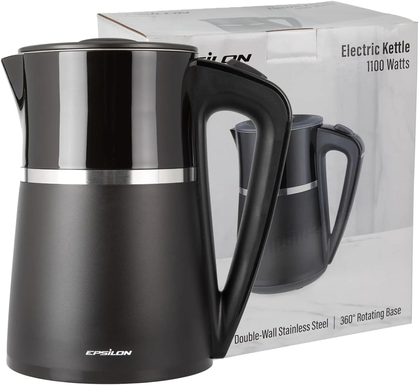 High-Performance Epsilon Double Wall Electric Kettle 1500W – 1.7L Hot Water Tea Kettle Hot Water Boiler with Auto Shut-Off Boil Dry Protection Selected